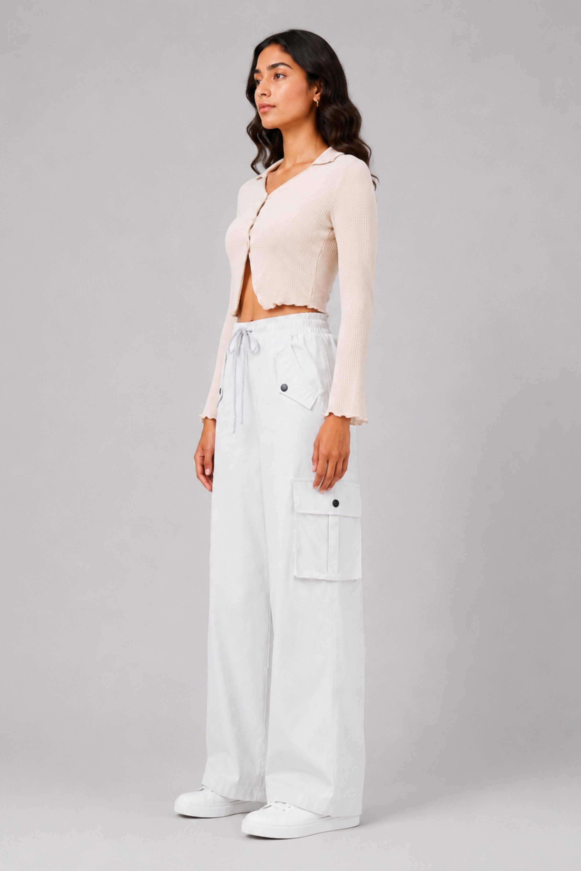 MODANO Casual Long Sleeve Top - Beige