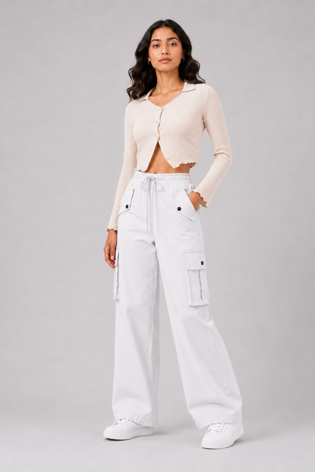 MODANO Casual Long Sleeve Top - Beige