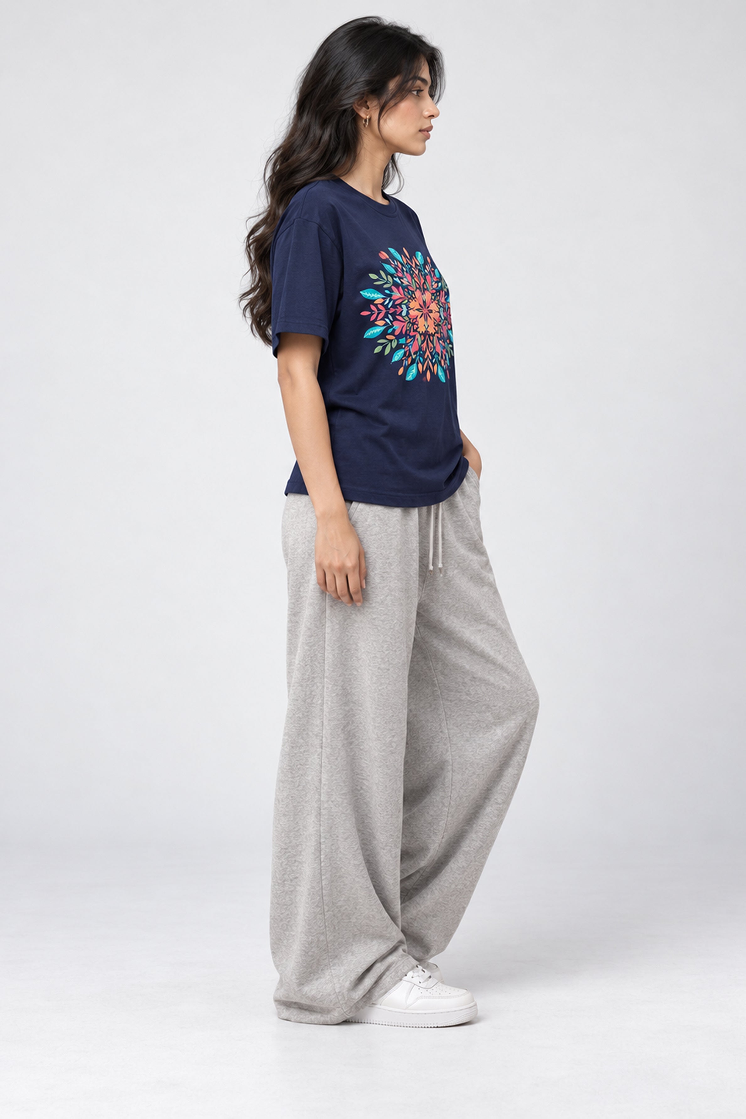 LOLI Women's Crew Neck Regular Tees - Navy