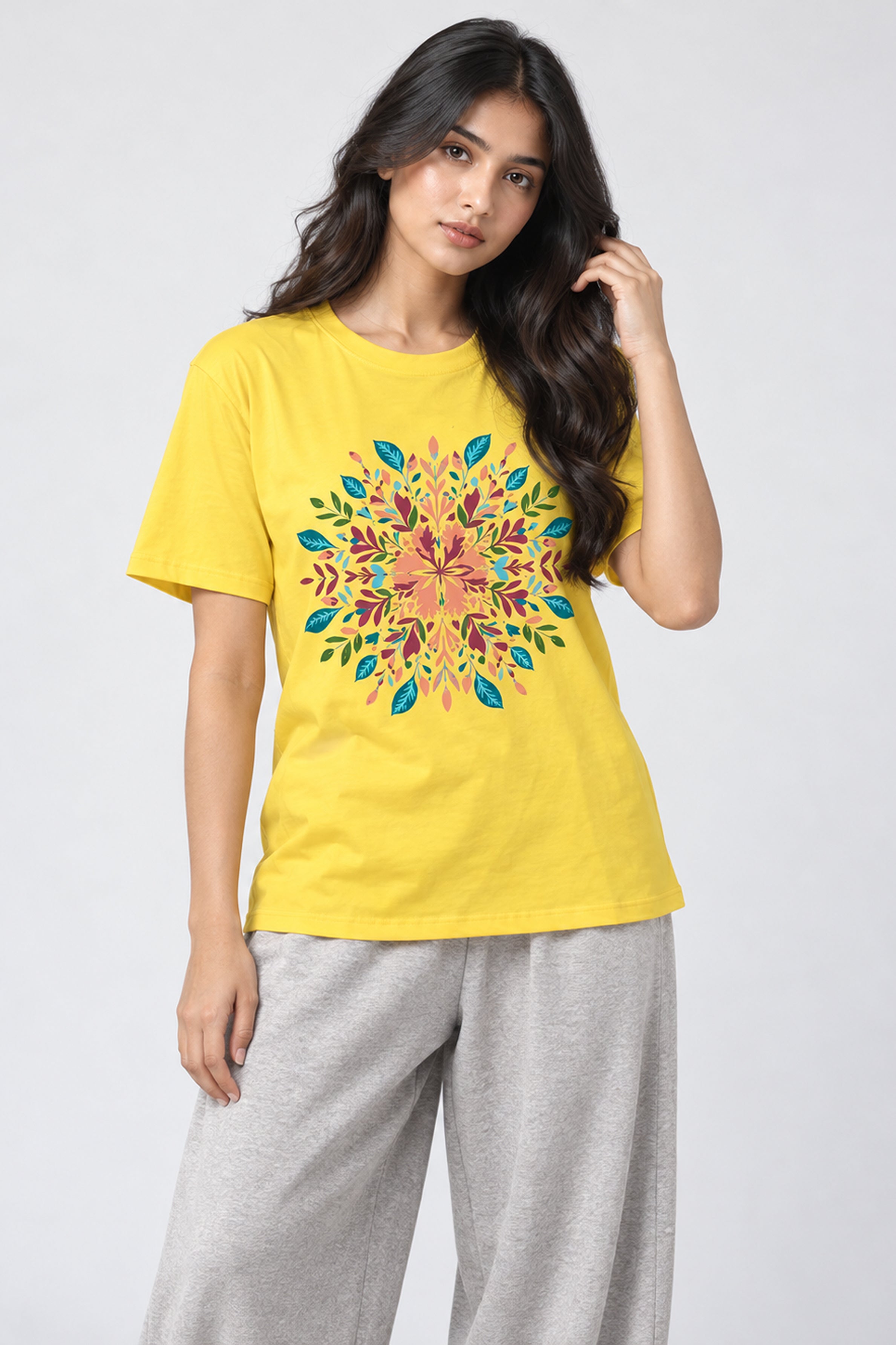 LOLI Women's Crew Neck Regular Tees - Yellow