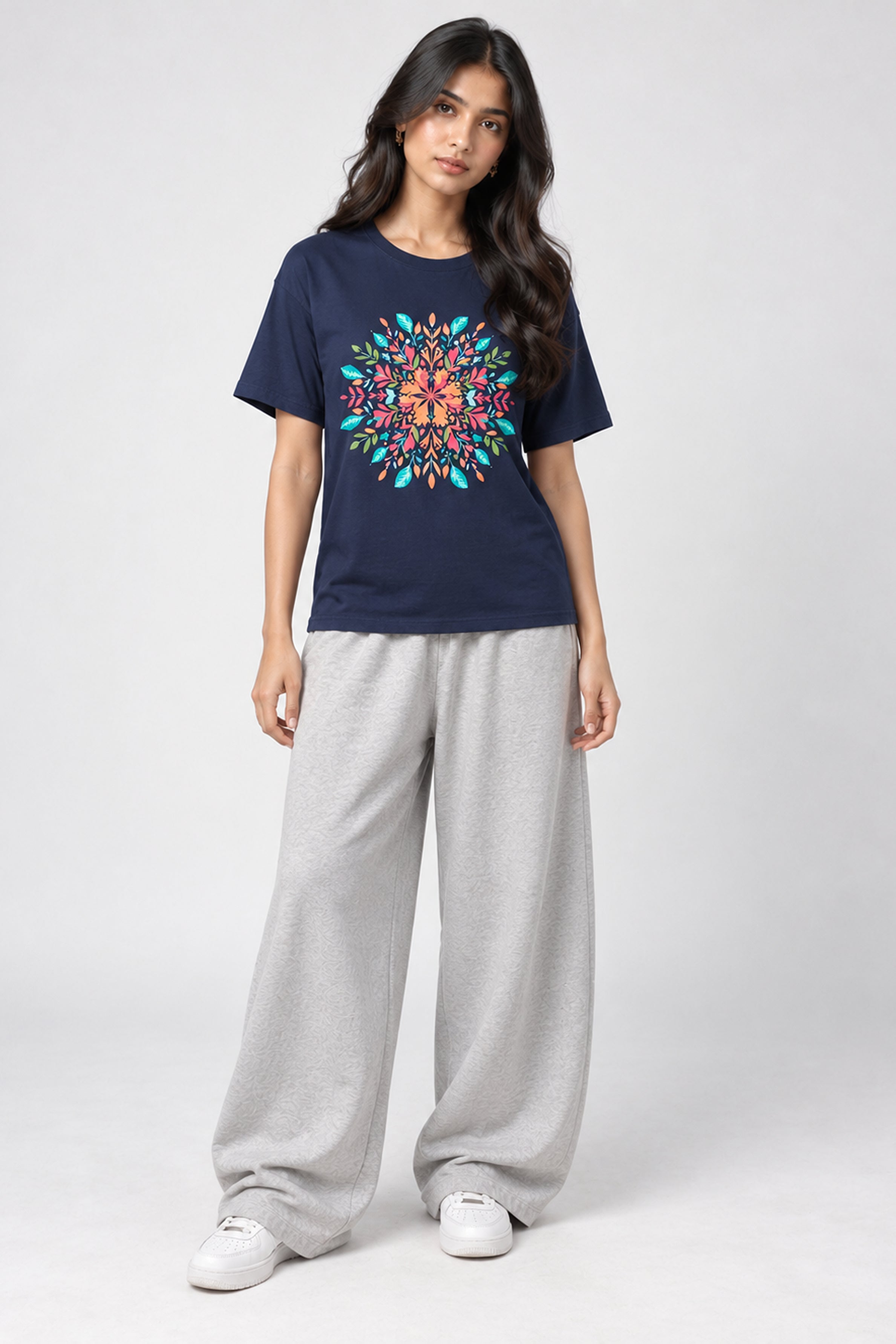 LOLI Women's Crew Neck Regular Tees - Navy