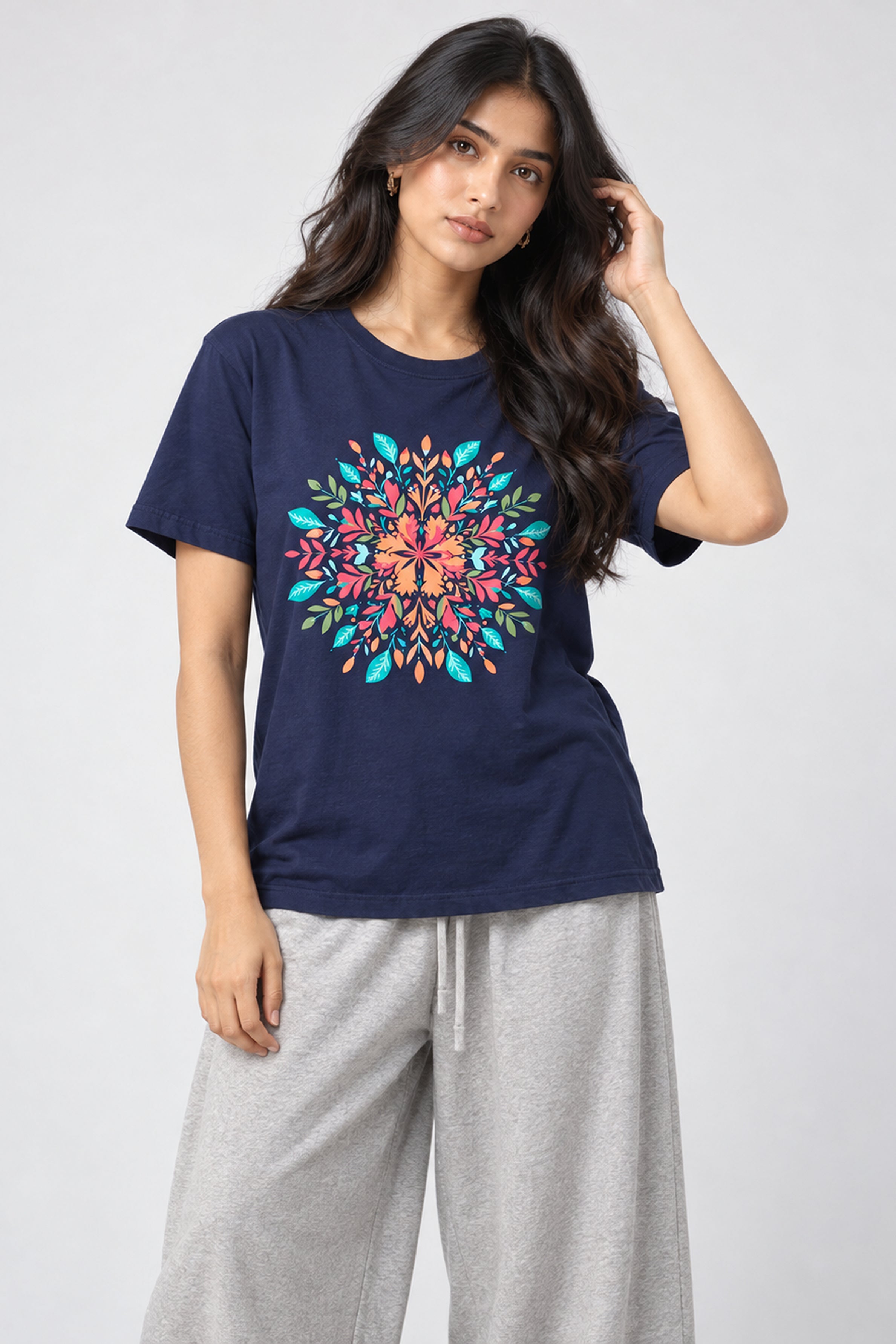 LOLI Women's Crew Neck Regular Tees - Navy