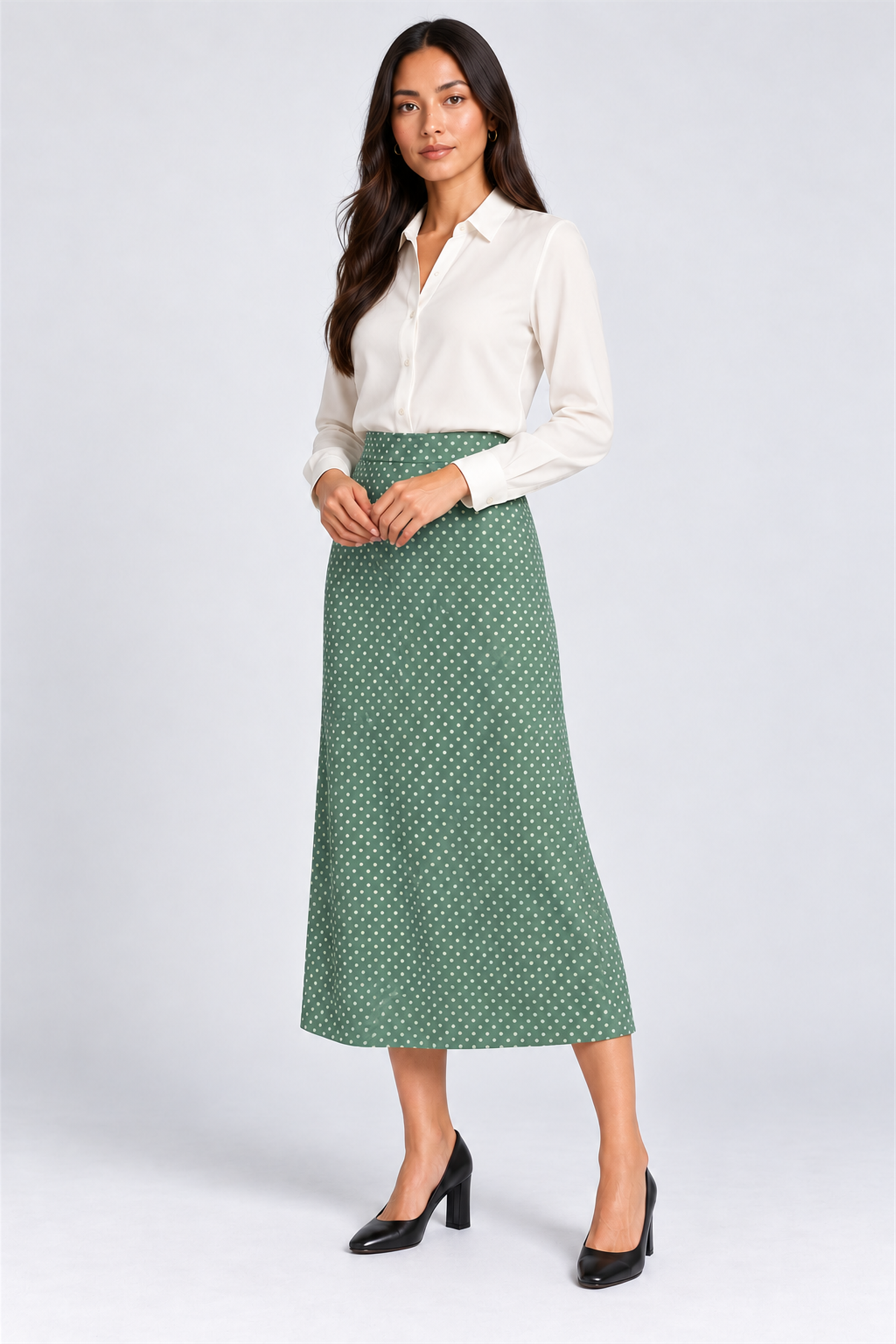 ENVOGUE Women's Formal Dots Skirt - Mint Green