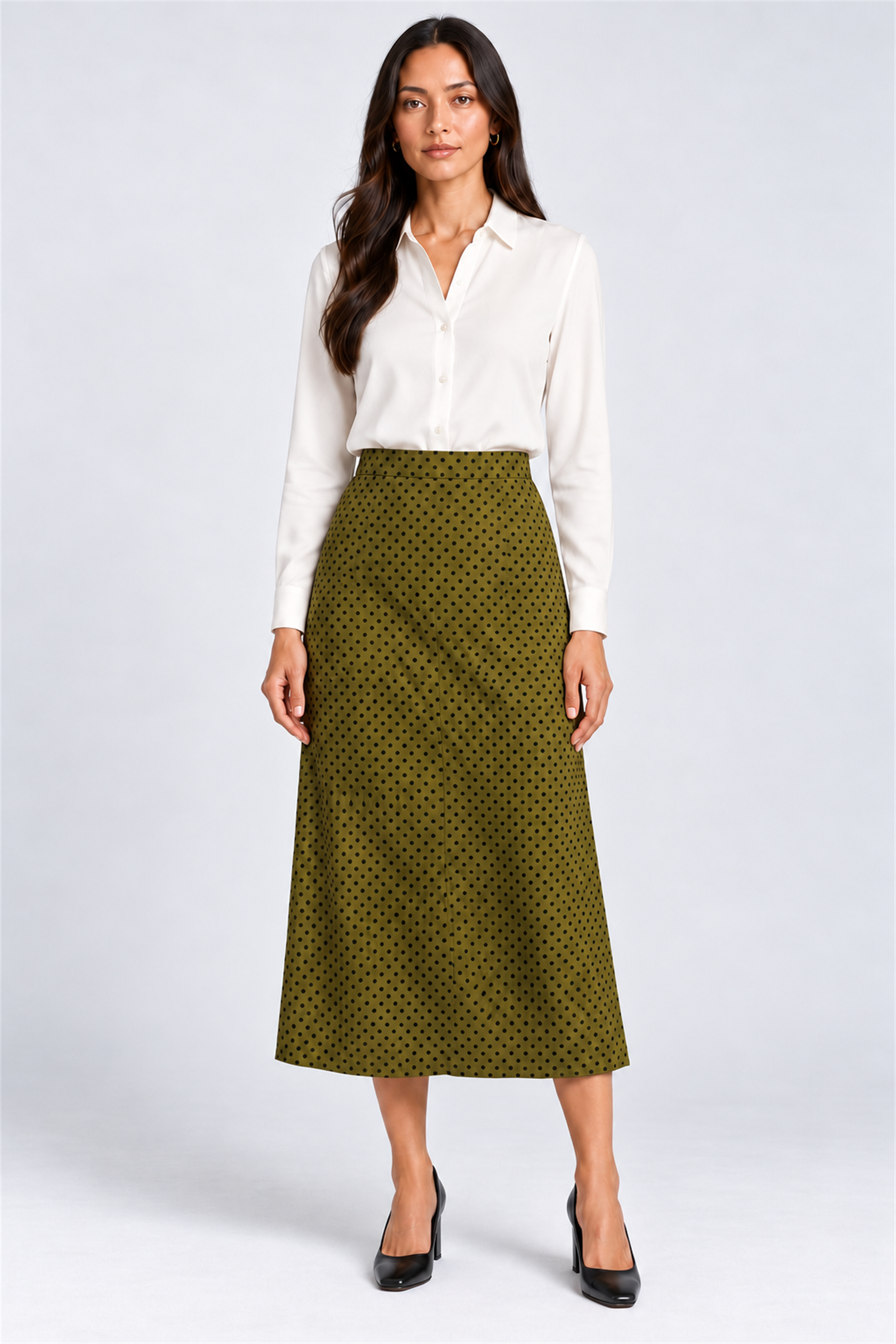 ENVOGUE Women's Formal Dots Skirt - Army Green