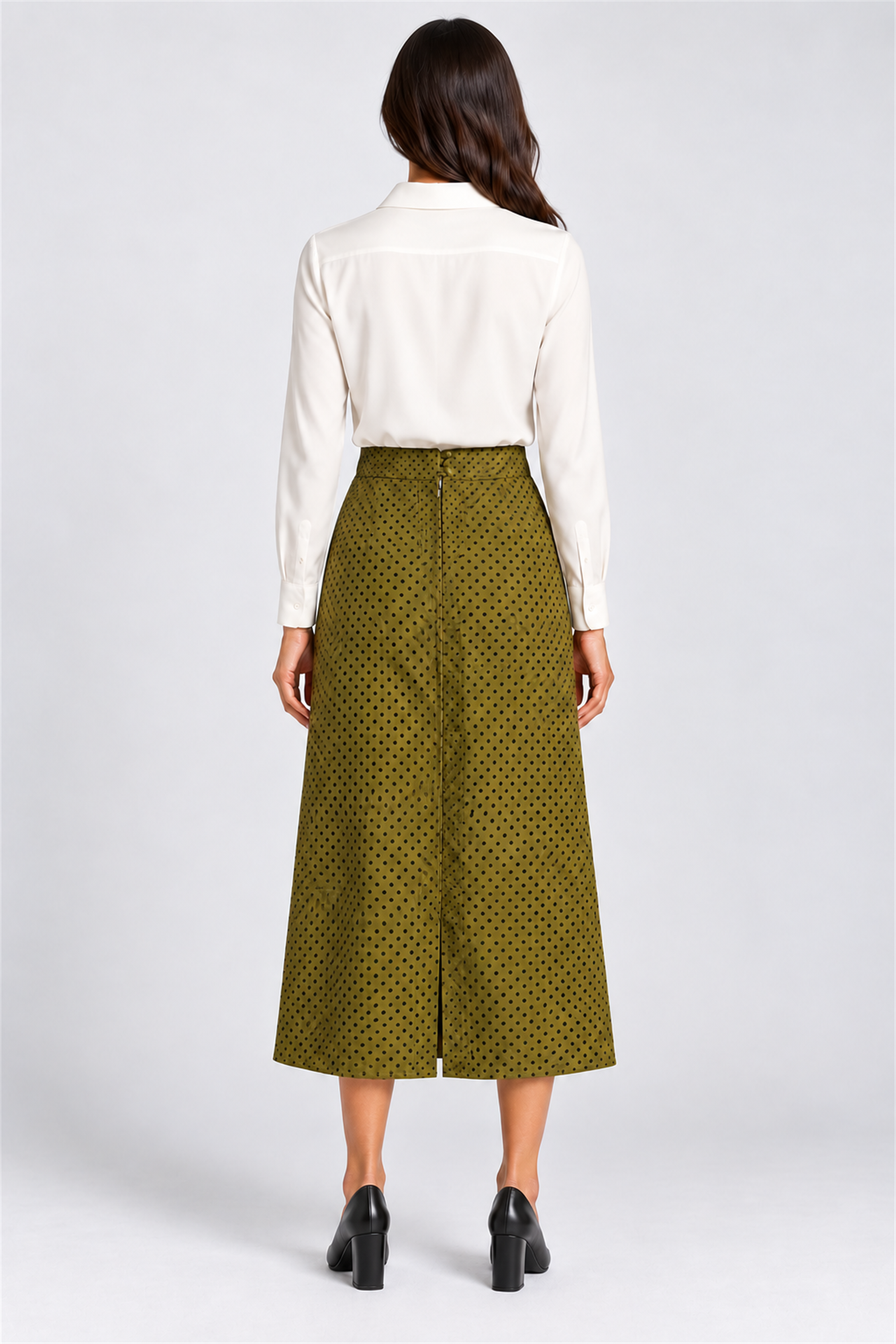 ENVOGUE Women's Formal Dots Skirt - Army Green