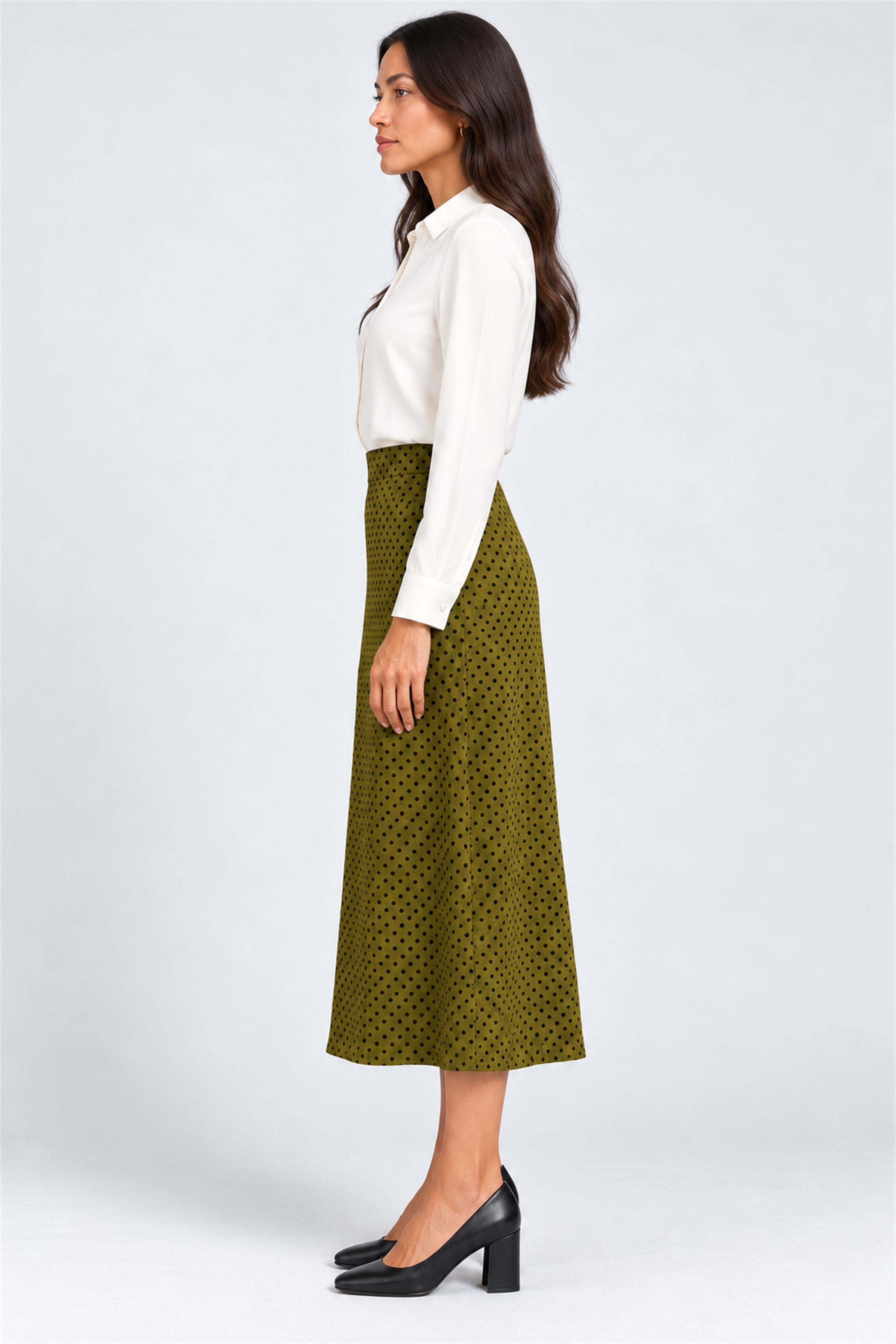 ENVOGUE Women's Formal Dots Skirt - Army Green