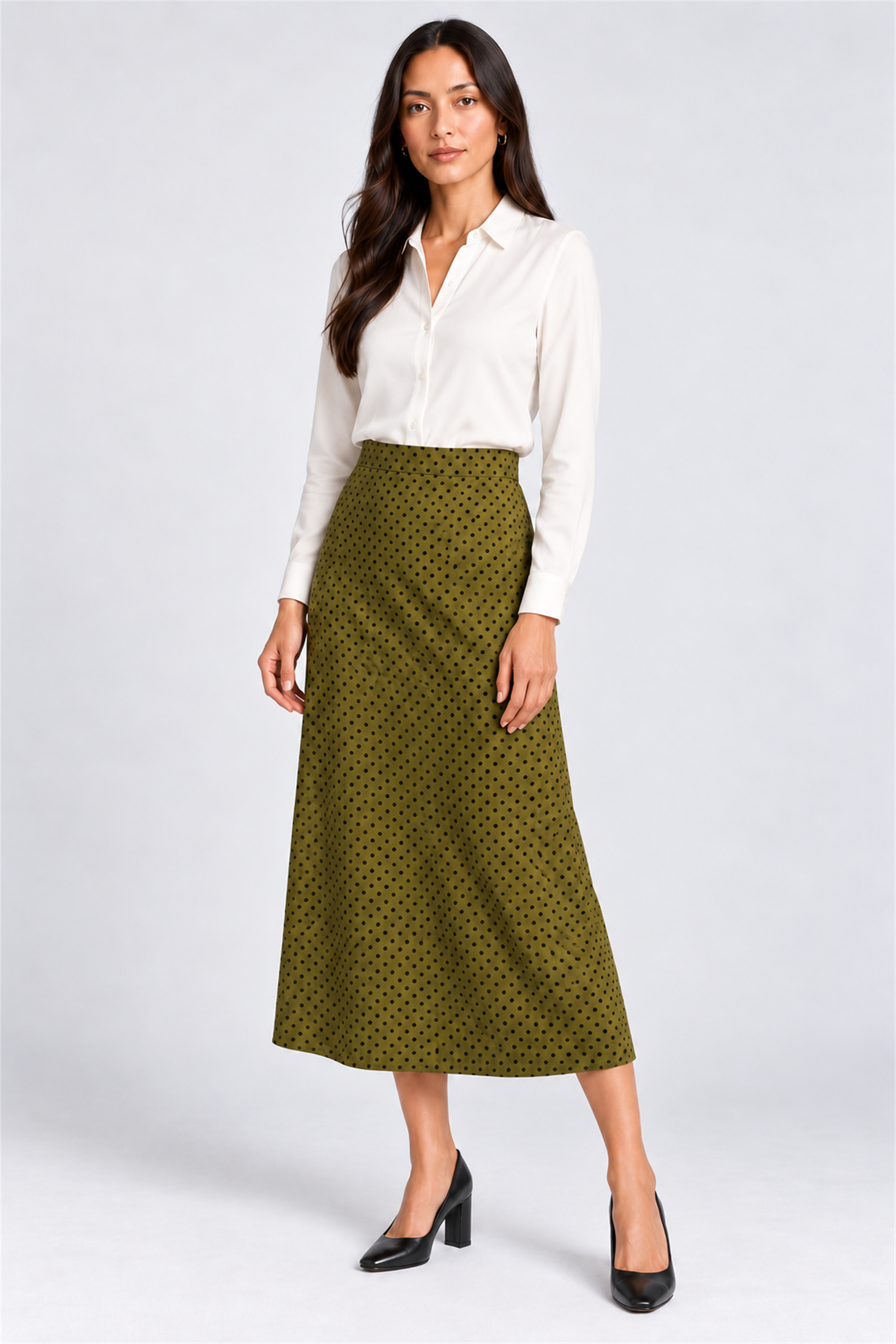 ENVOGUE Women's Formal Dots Skirt - Army Green