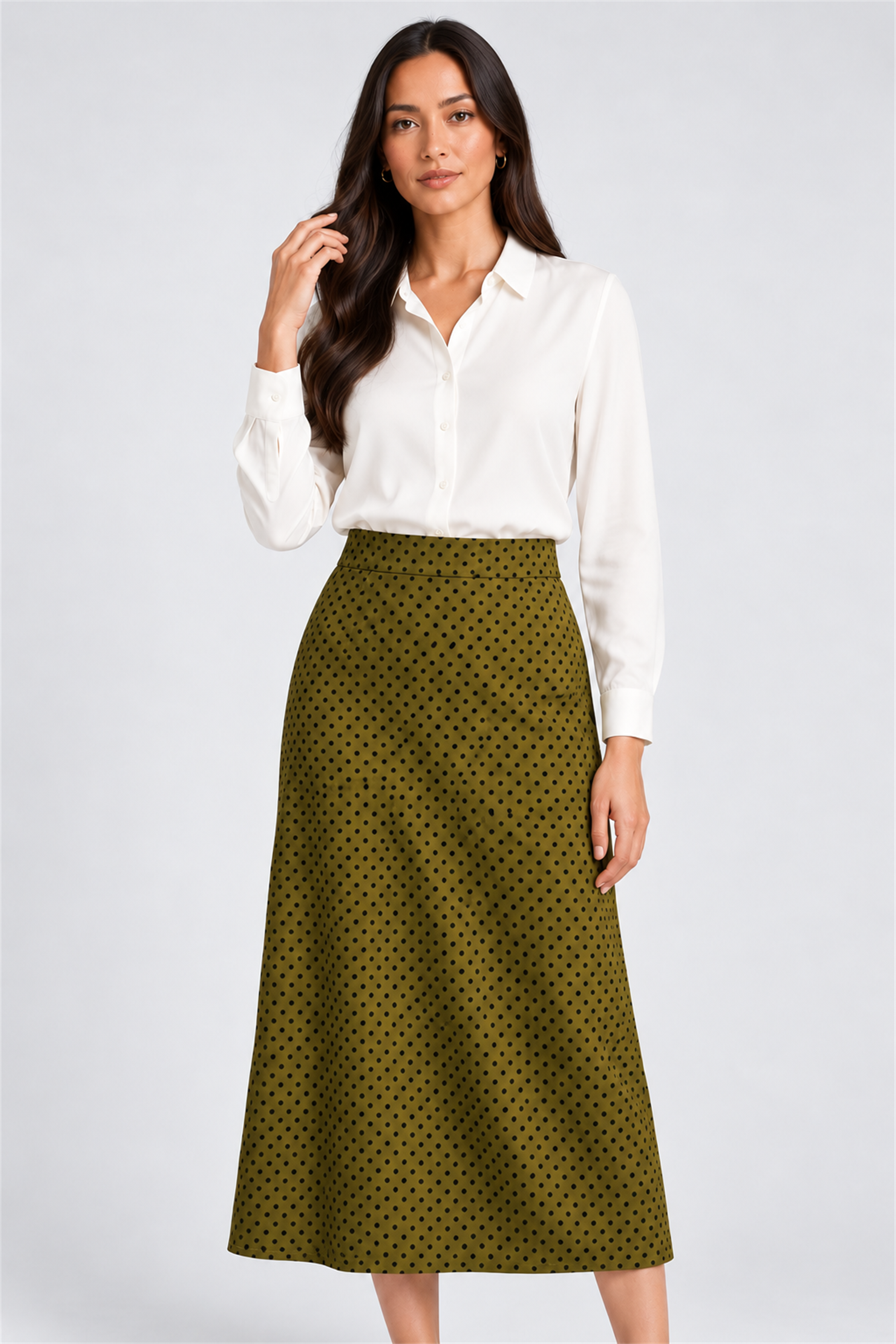 ENVOGUE Women's Formal Dots Skirt - Army Green