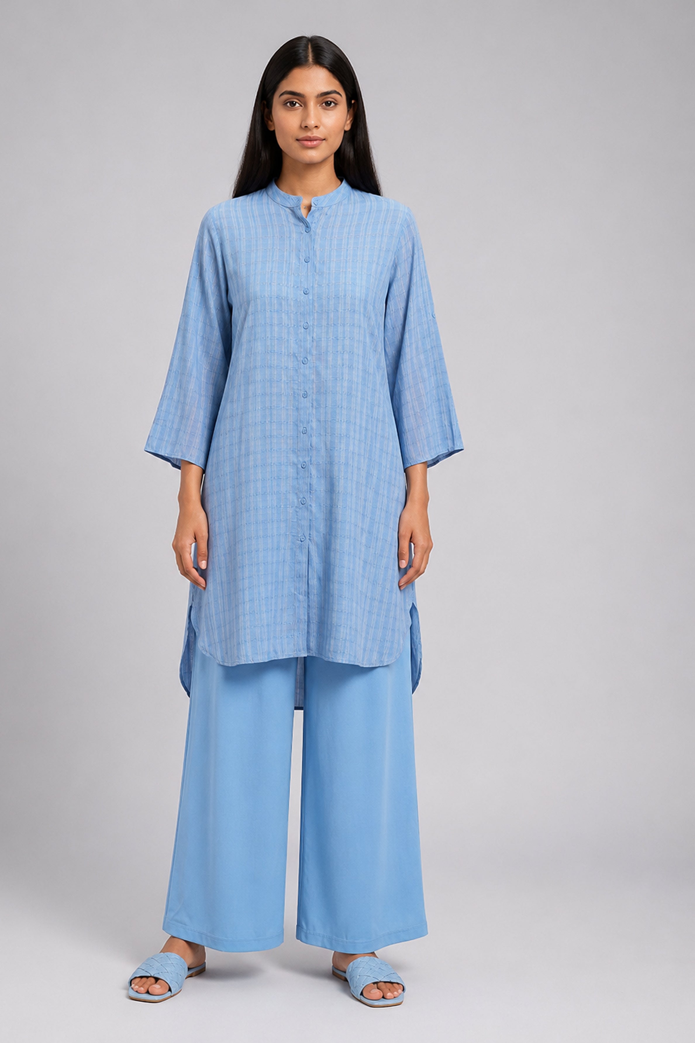HADA Women's Casual Printed Kurta - Light Blue
