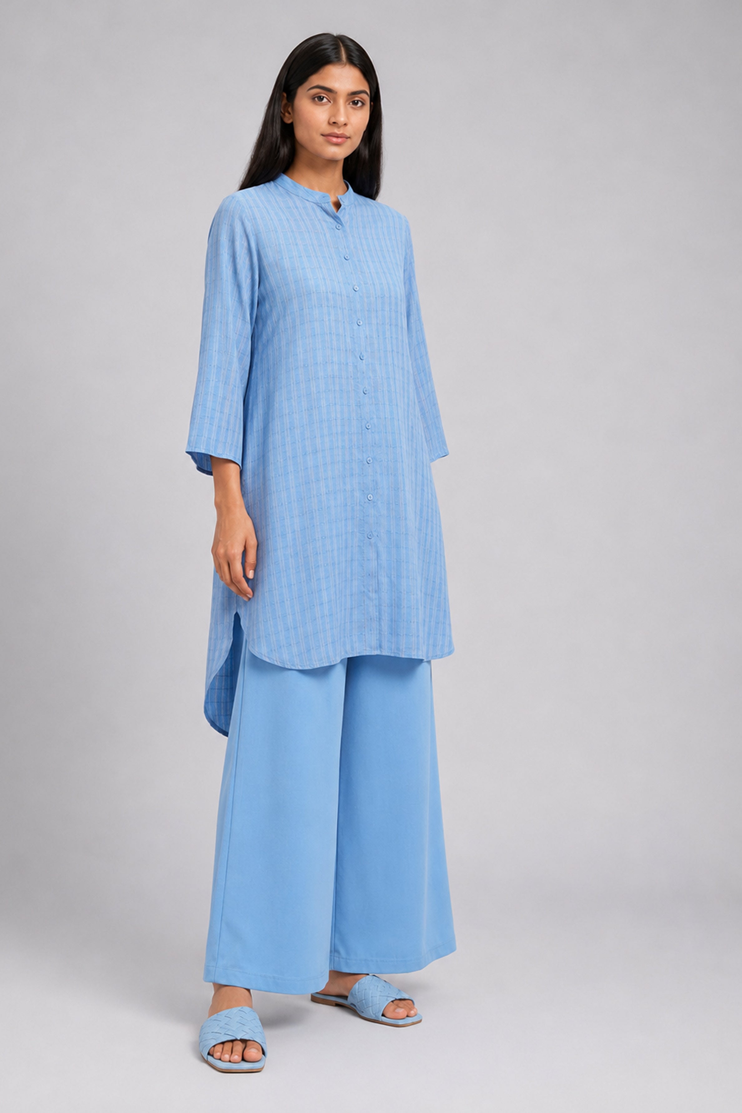 HADA Women's Casual Printed Kurta - Light Blue
