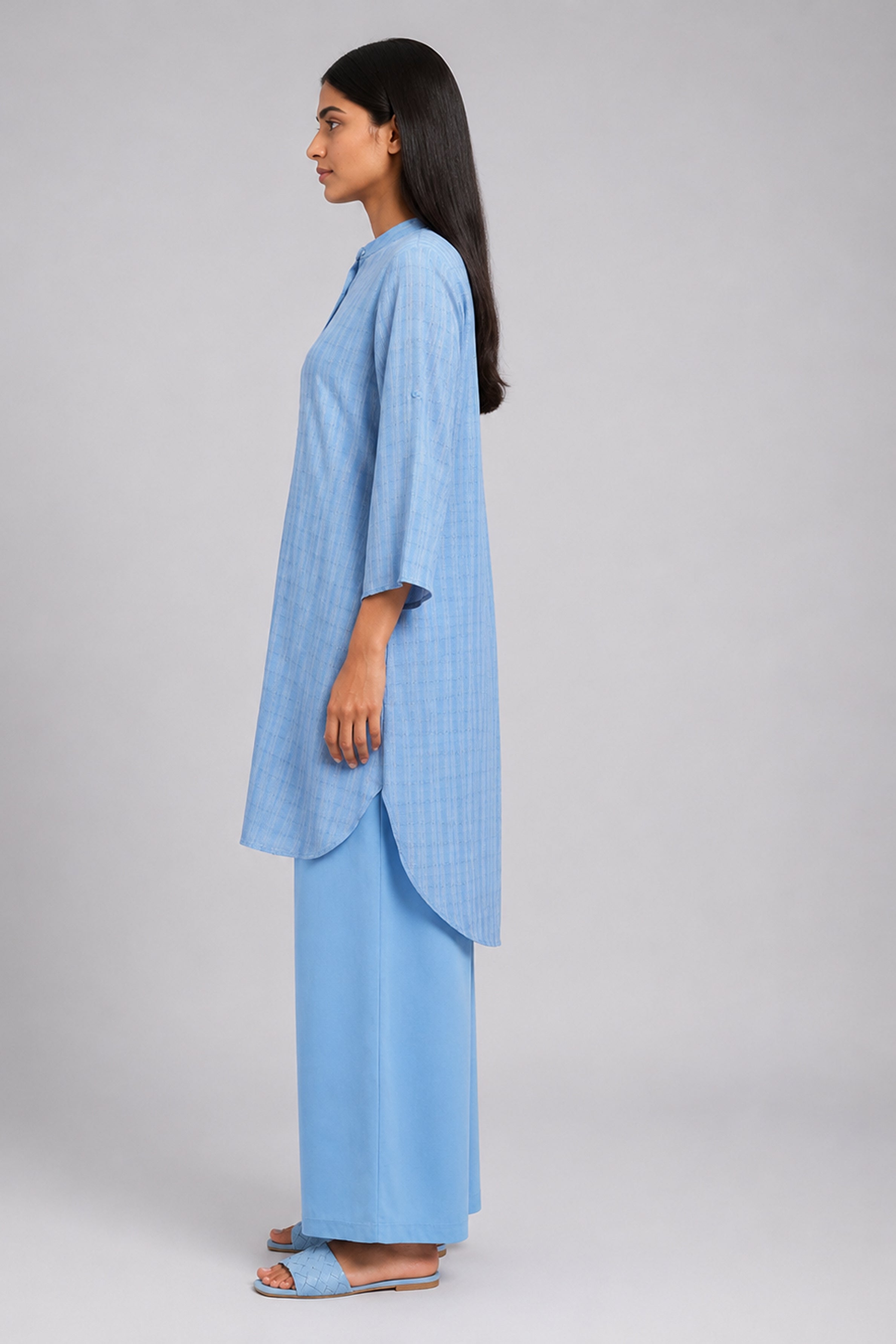HADA Women's Casual Printed Kurta - Light Blue