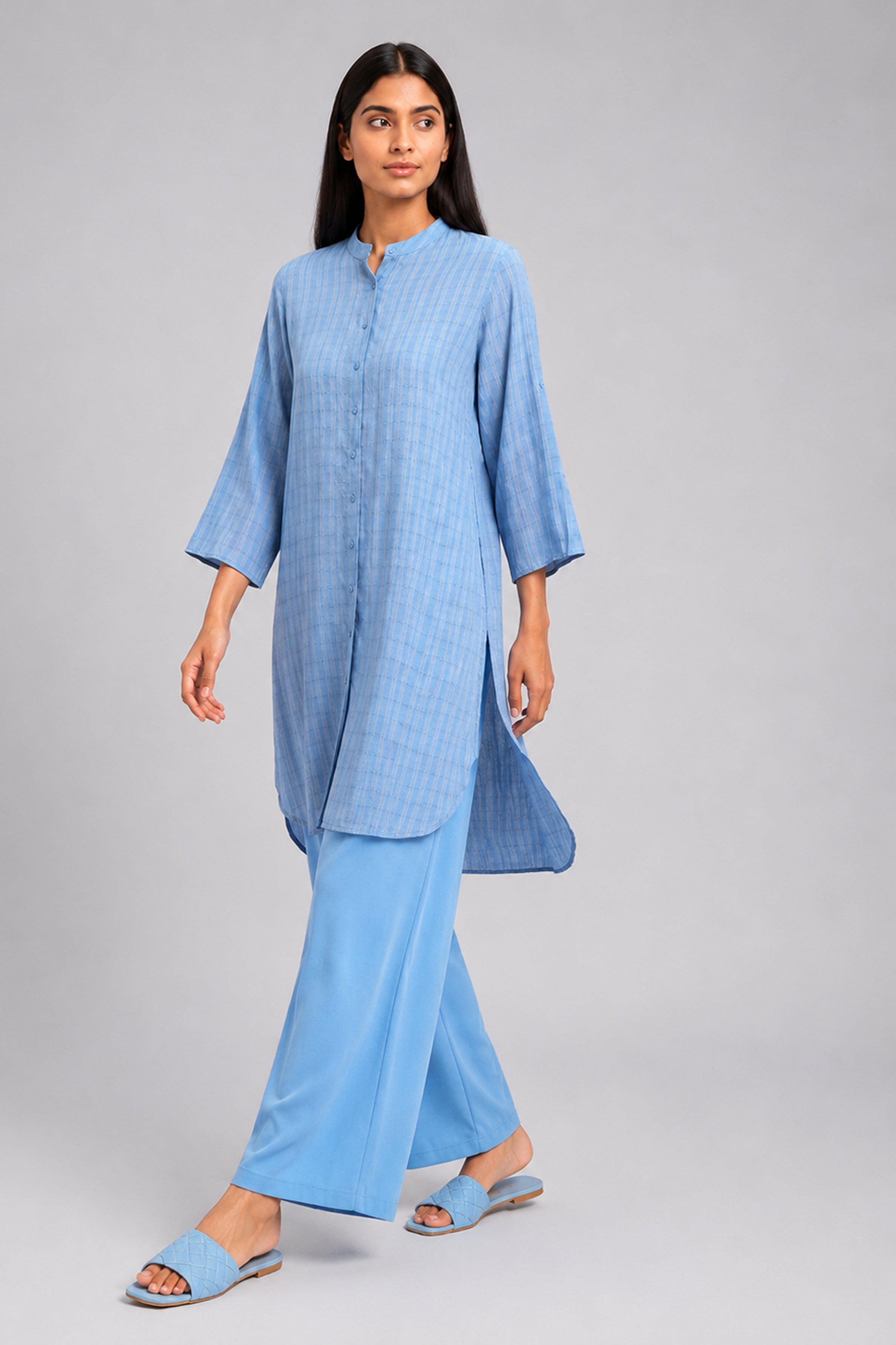HADA Women's Casual Printed Kurta - Light Blue