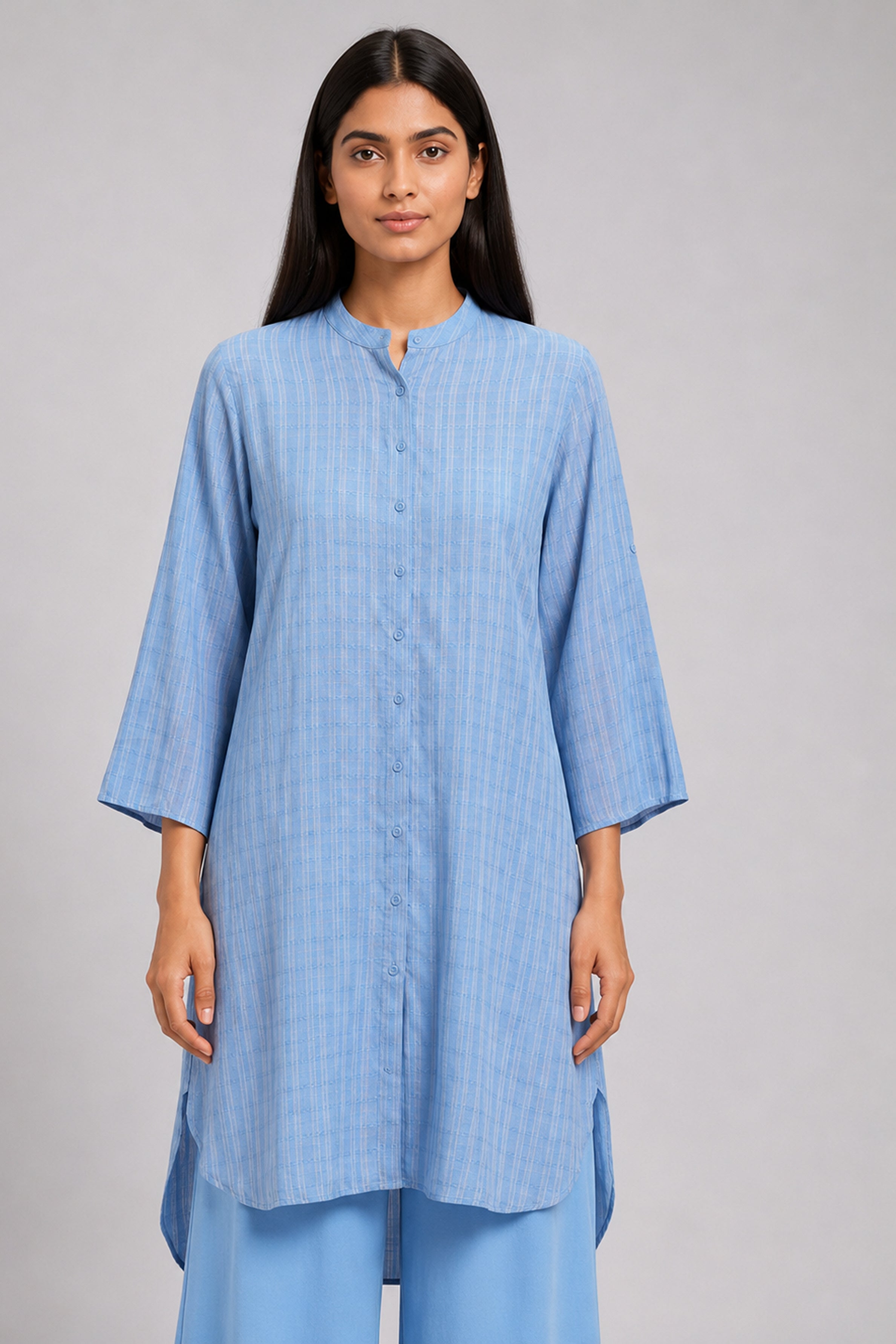 HADA Women's Casual Printed Kurta - Light Blue