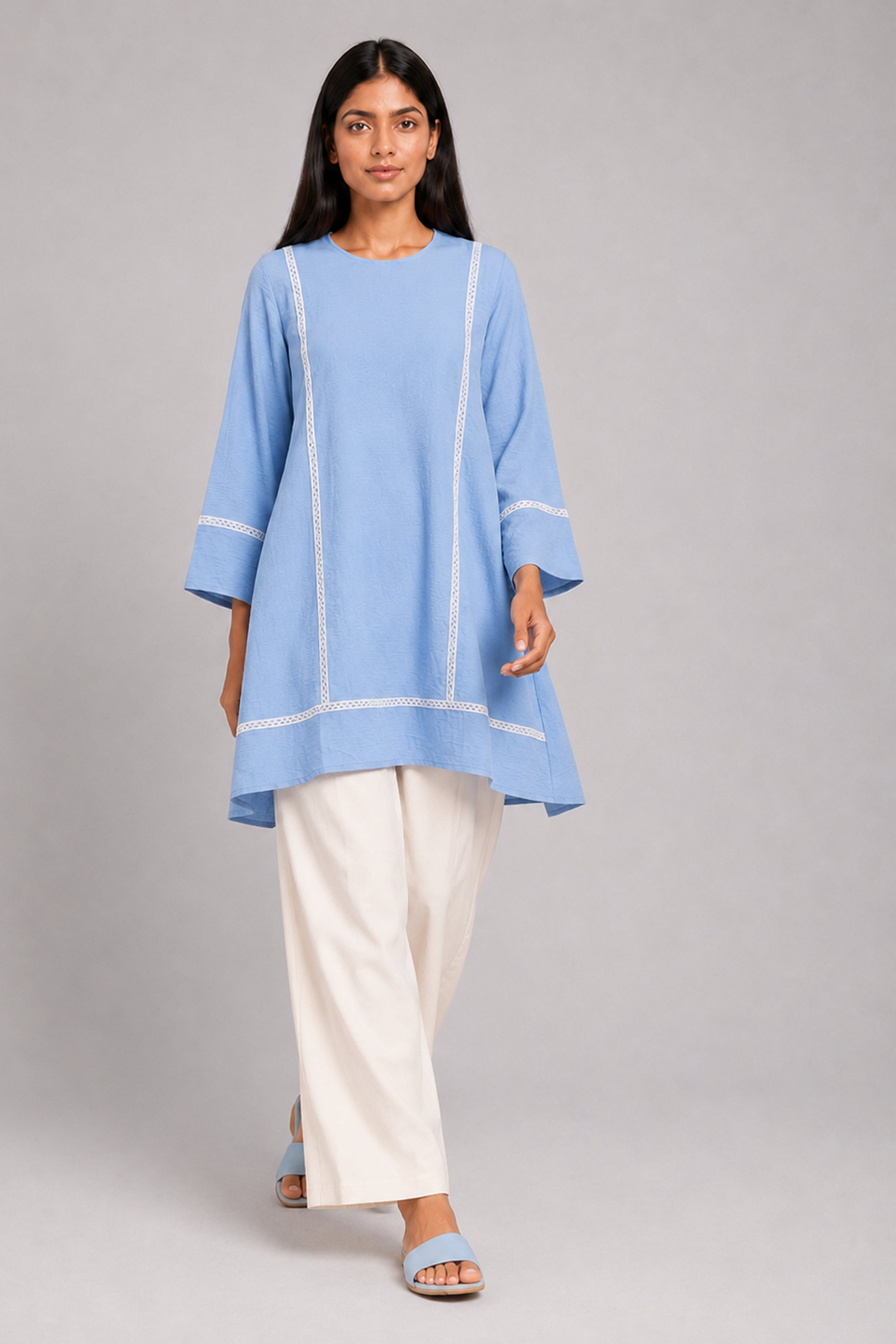 HADA Women's Casual Printed Kurta - Light Blue
