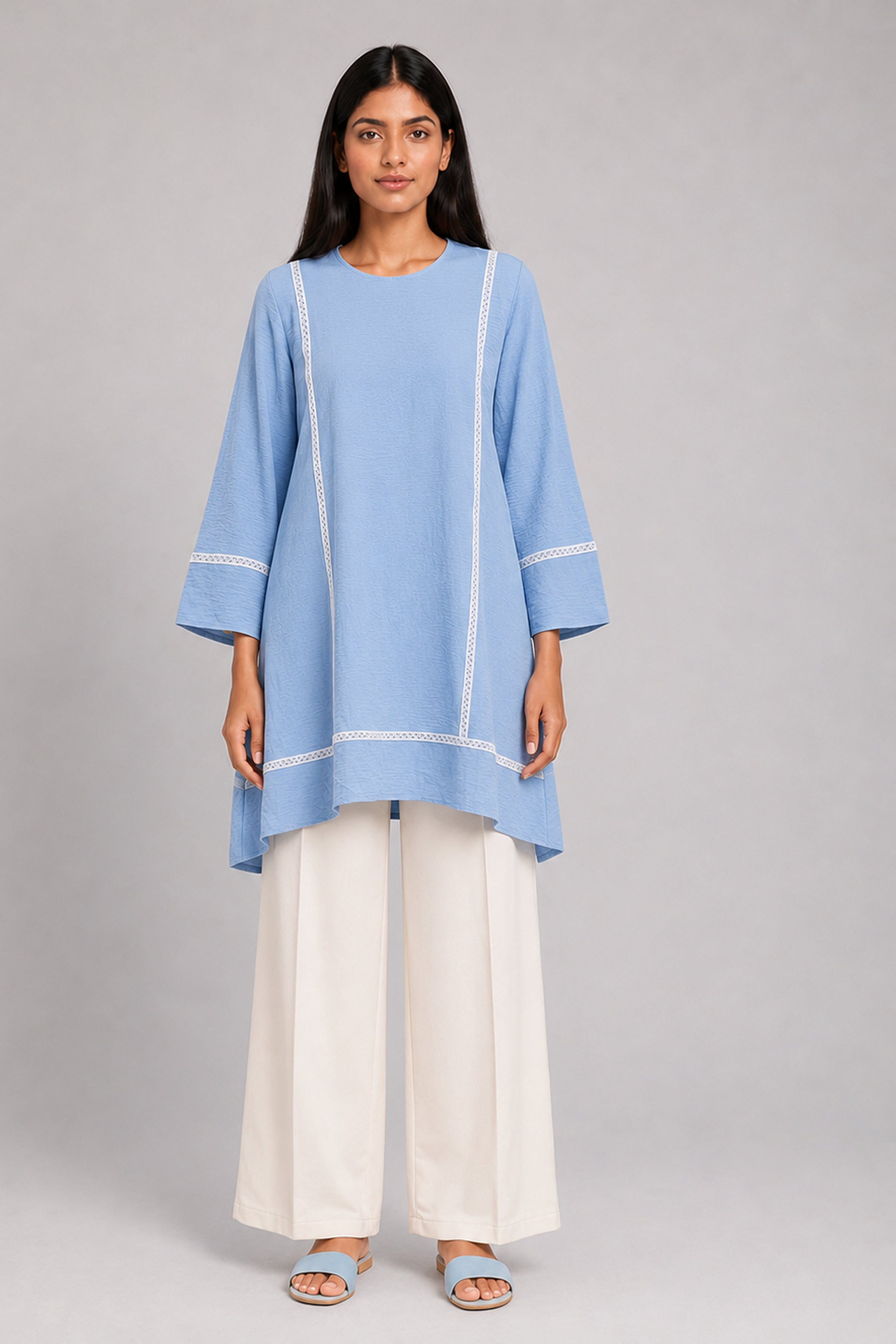 HADA Women's Casual Printed Kurta - Light Blue