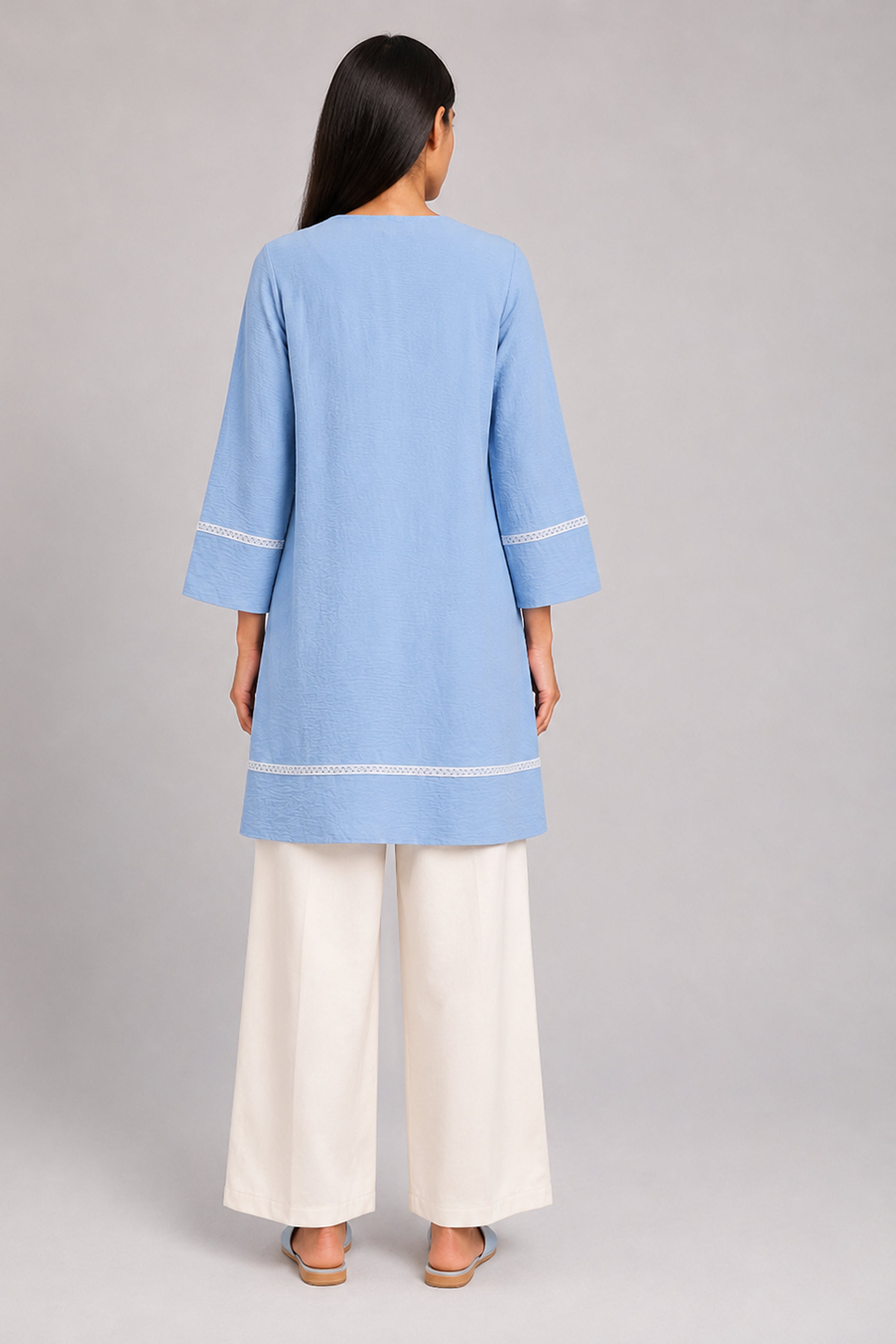 HADA Women's Casual Printed Kurta - Light Blue