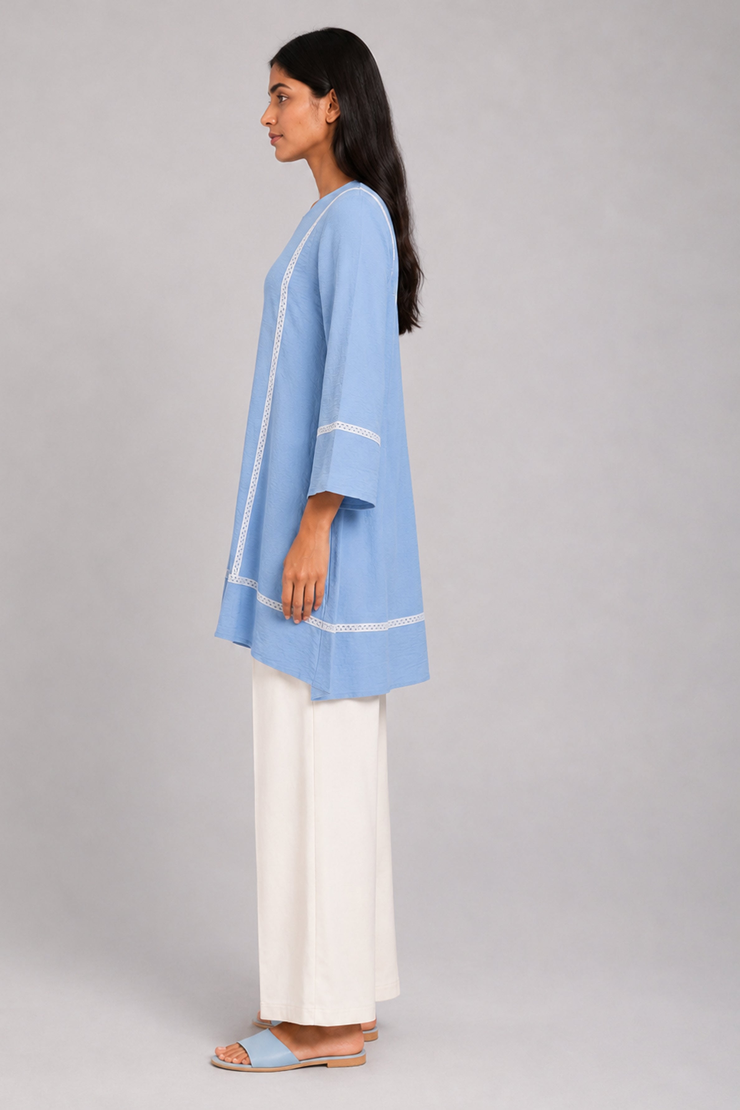 HADA Women's Casual Printed Kurta - Light Blue