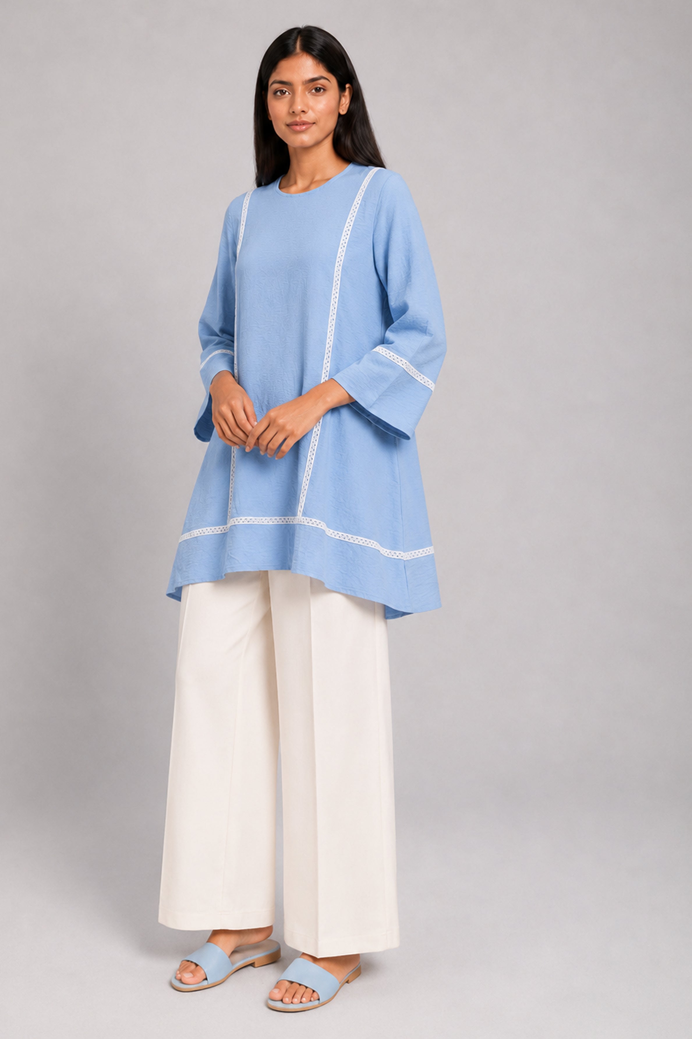 HADA Women's Casual Printed Kurta - Light Blue