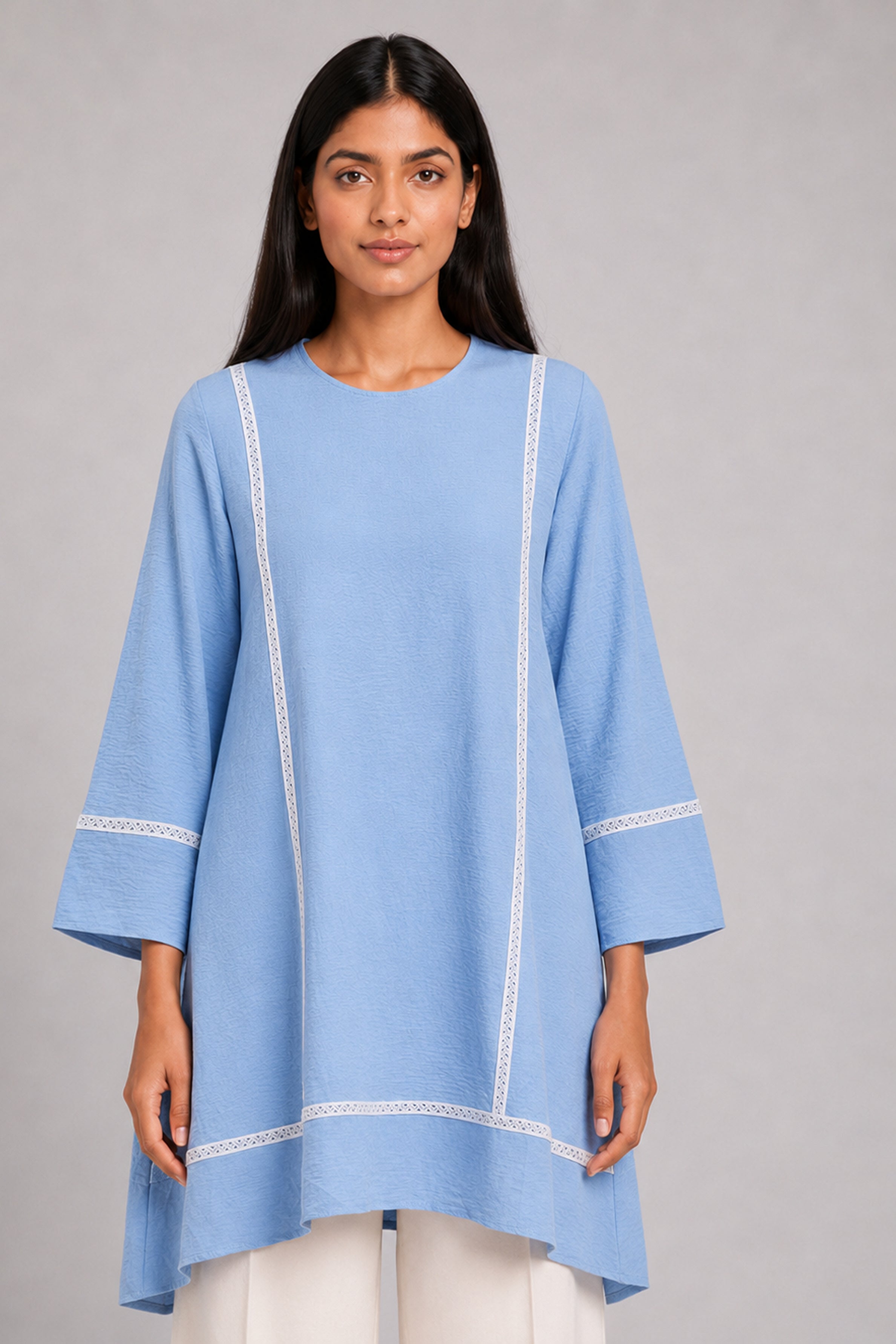 HADA Women's Casual Printed Kurta - Light Blue