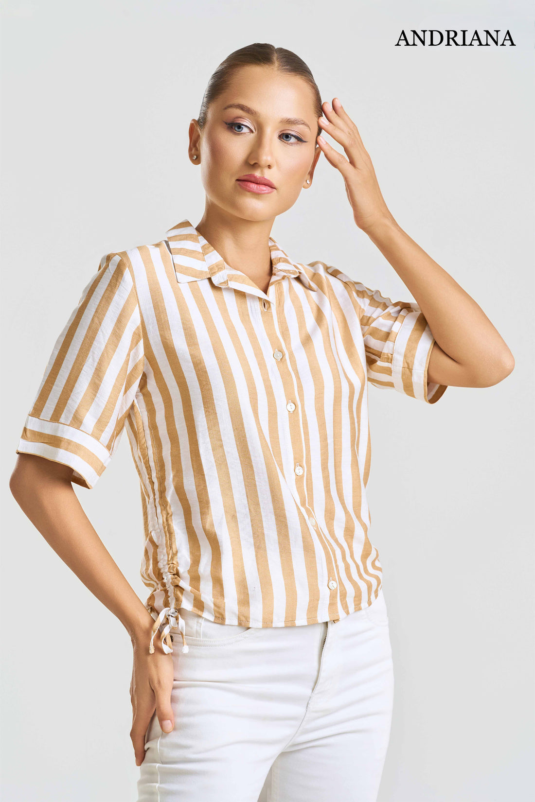 Andriana Women's Striped Blouse- Formal Wear