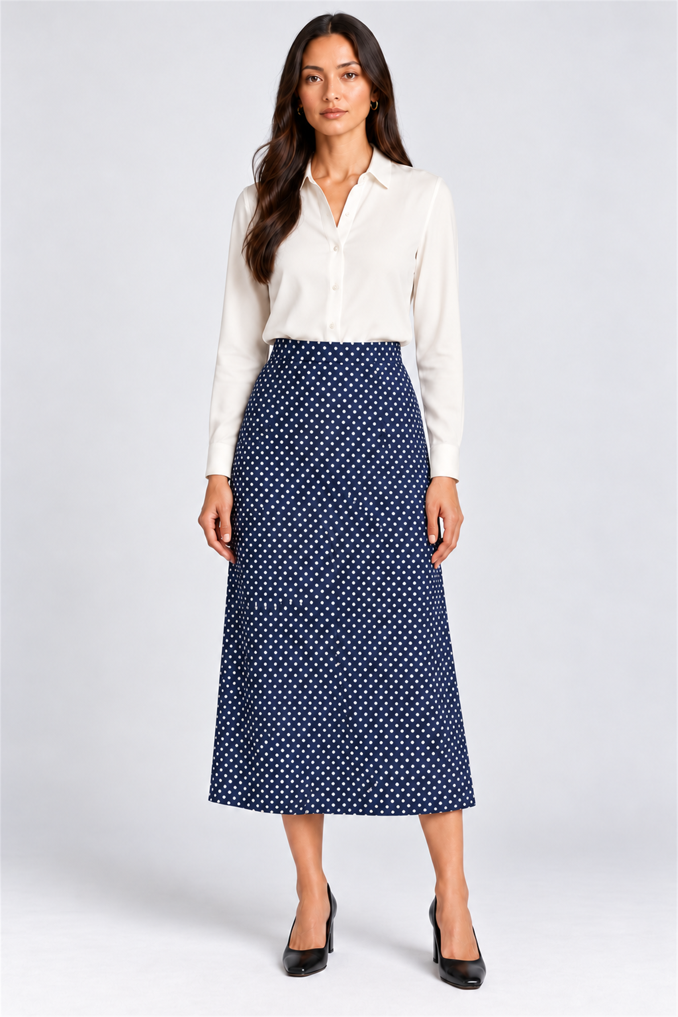 ENVOGUE Women's Formal Dots Skirt - Navy