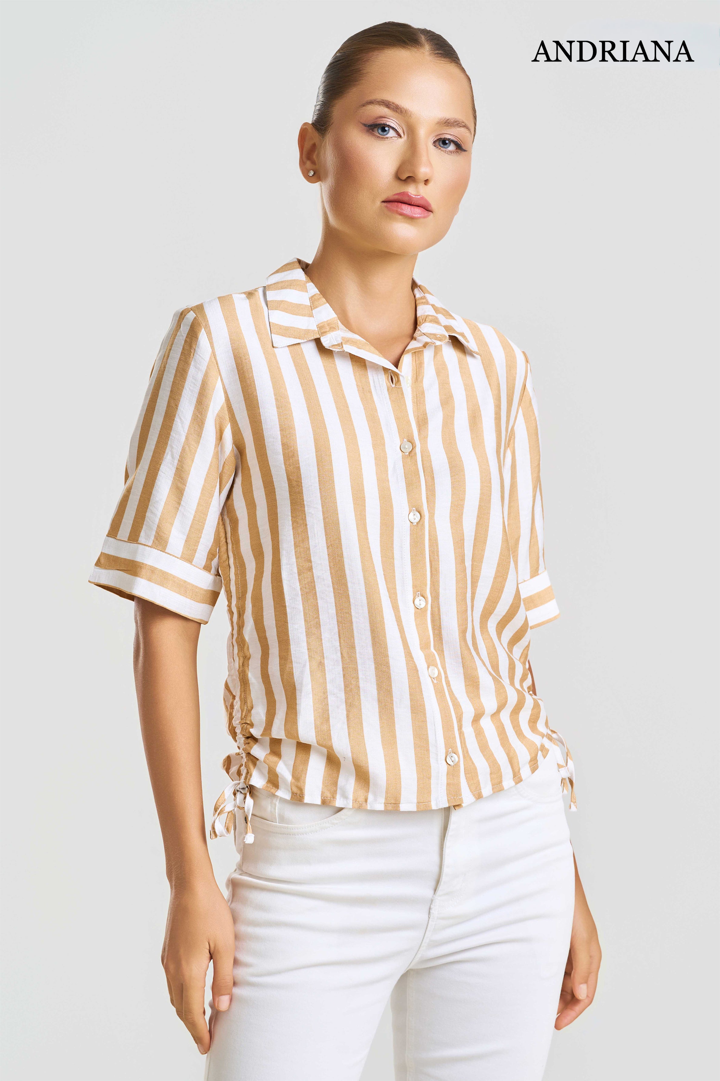 Andriana Women's Striped Blouse- Formal Wear