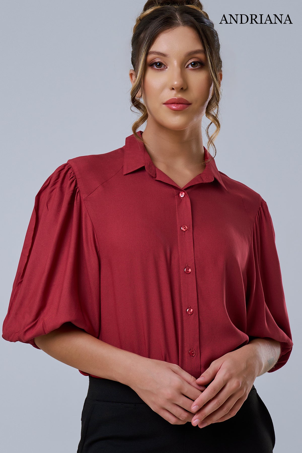 Andriana Elegance Women's Batwing Volume 3/4 Sleeve Chic Office Blouse