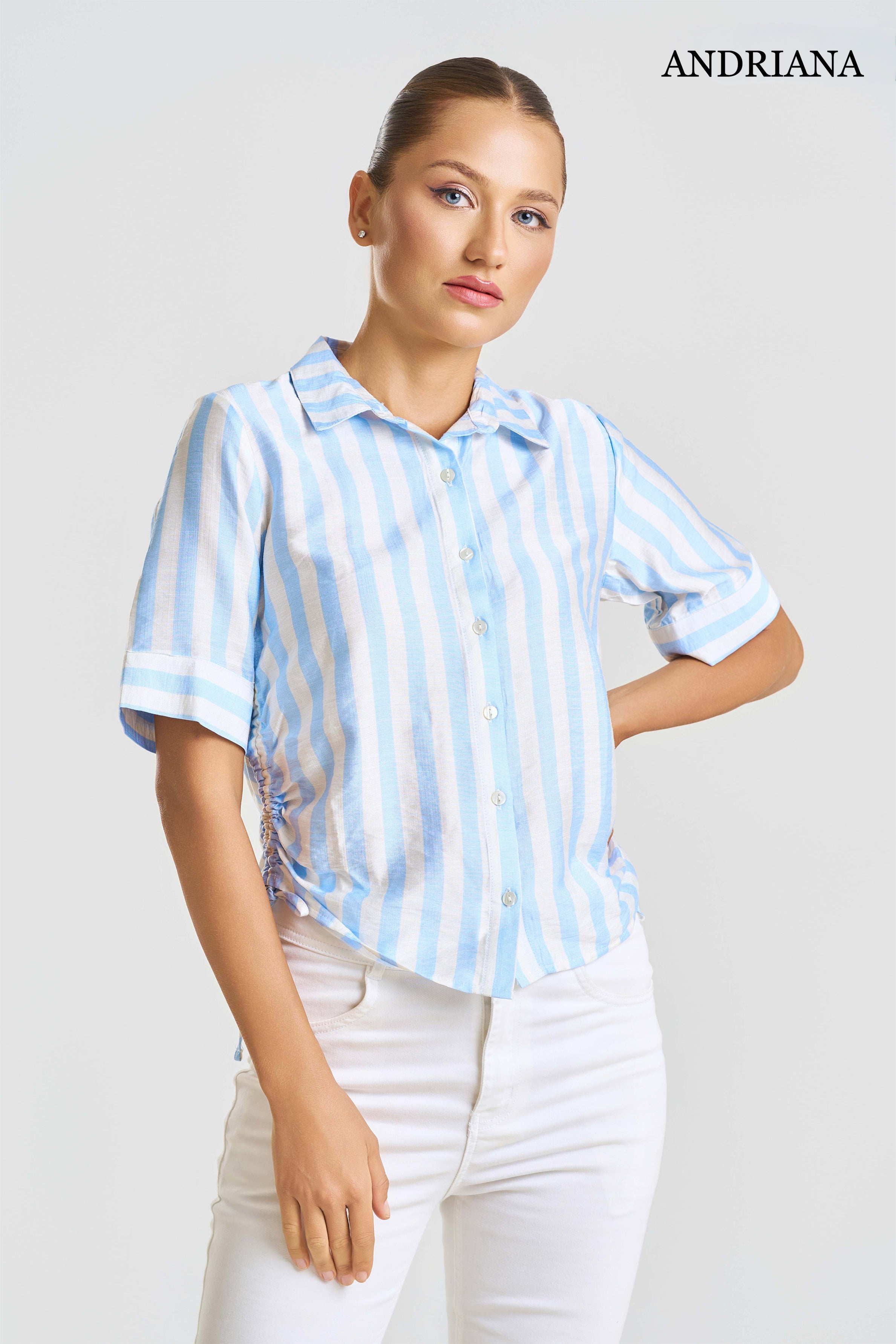 ANDRIANA Women's Striped Formal Blouse
