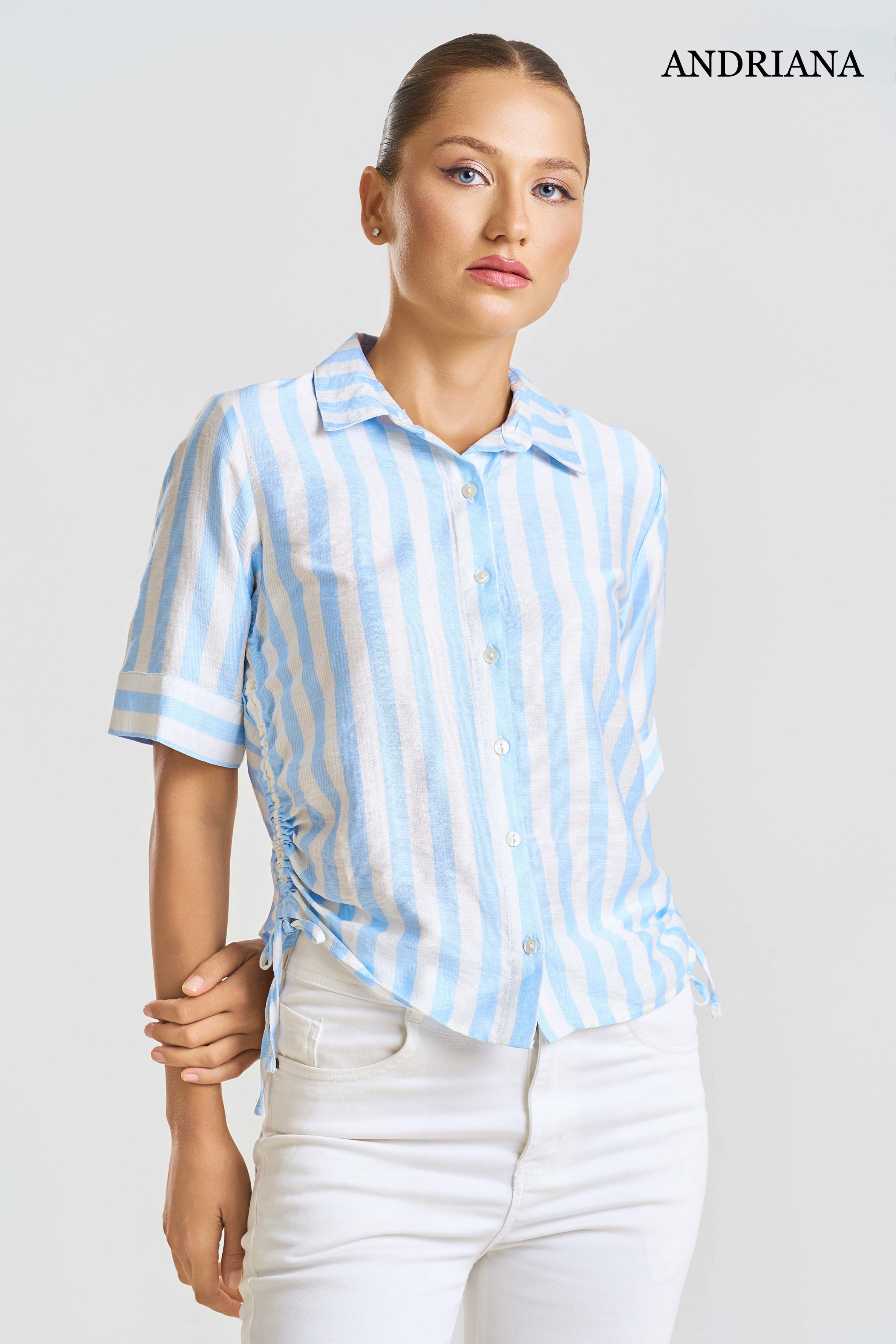 ANDRIANA Women's Striped Formal Blouse