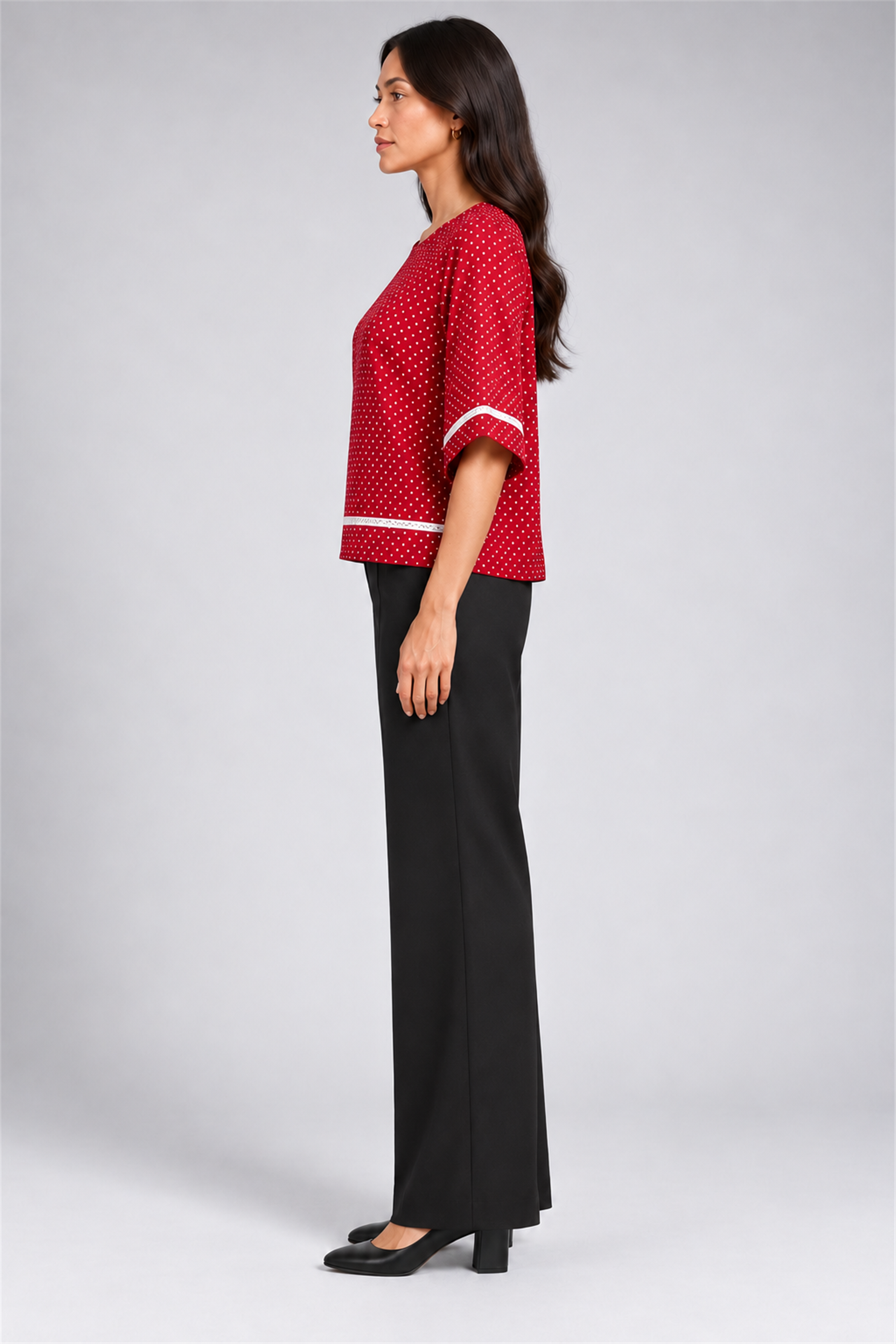 ENVOGUE Women's Formal Dots Printed Blouse - Red