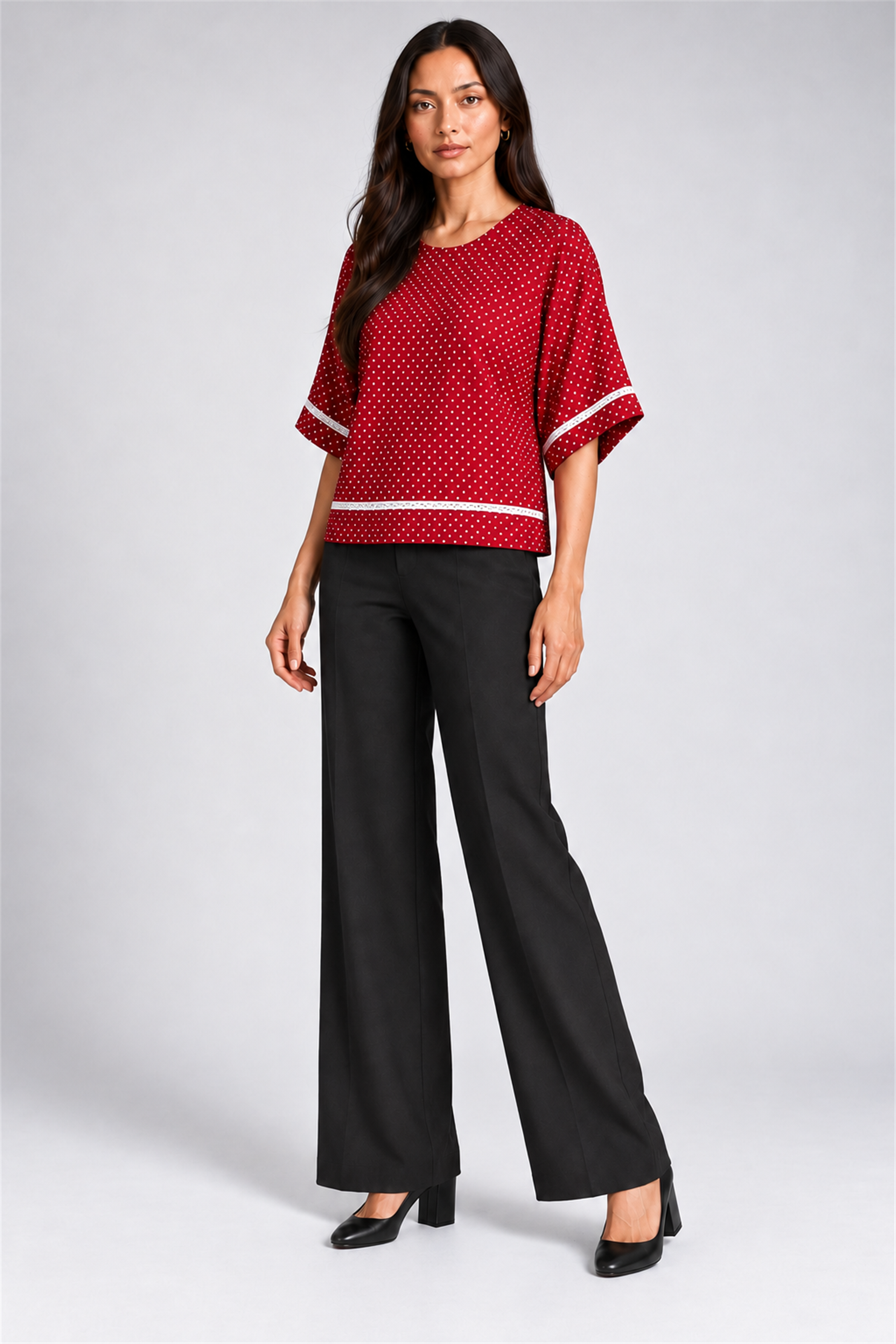 ENVOGUE Women's Formal Dots Printed Blouse - Red