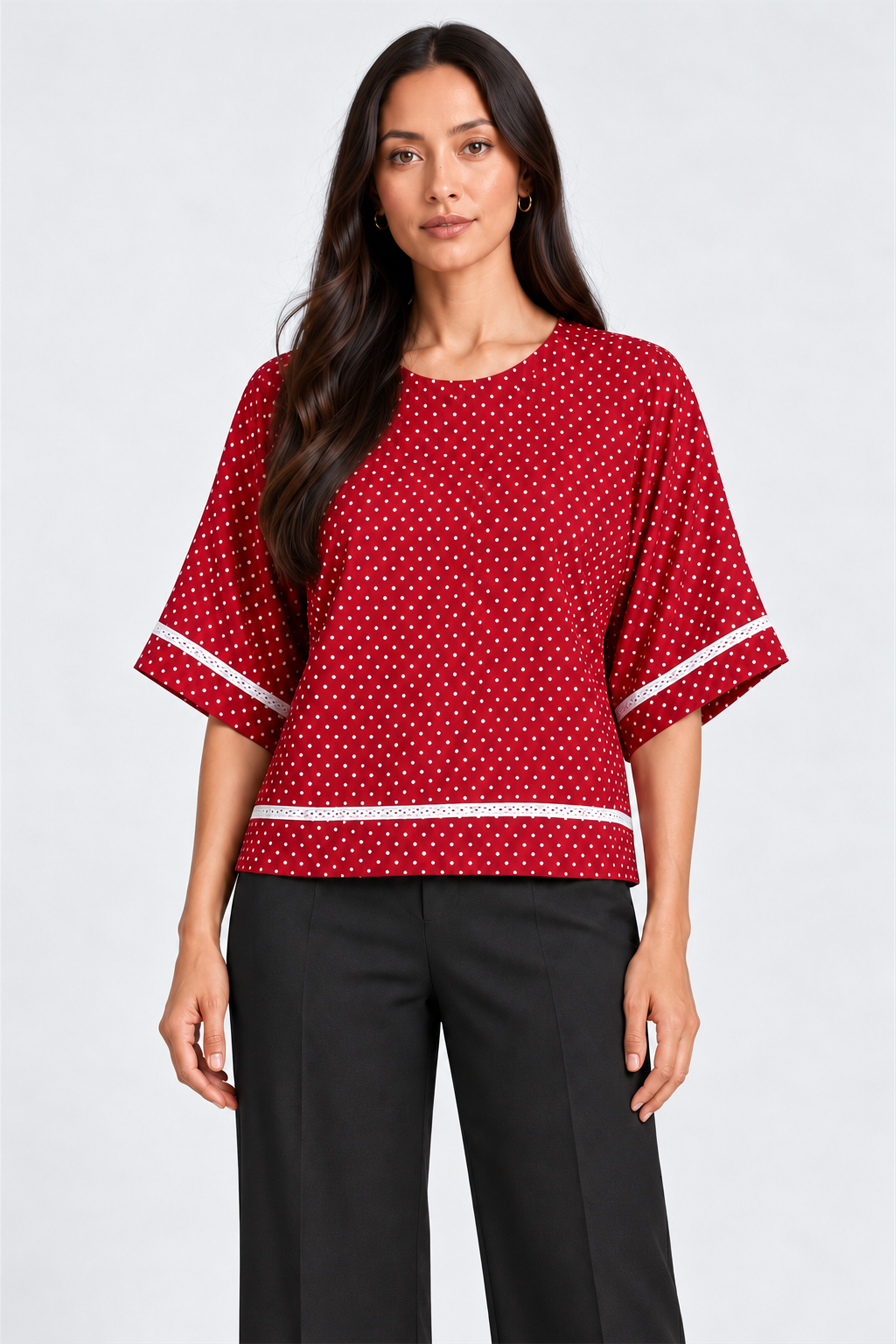 ENVOGUE Women's Formal Dots Printed Blouse - Red