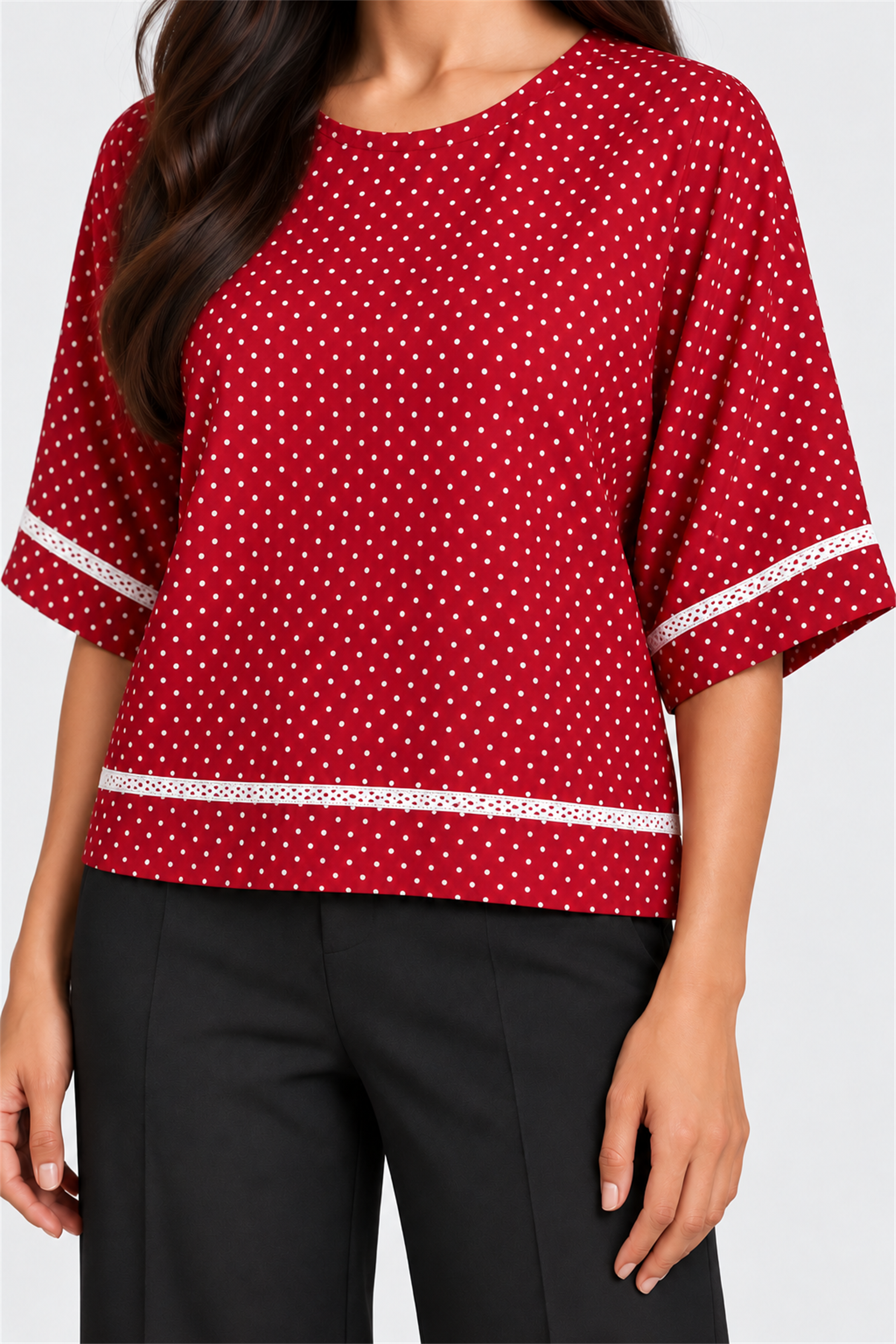 ENVOGUE Women's Formal Dots Printed Blouse - Red