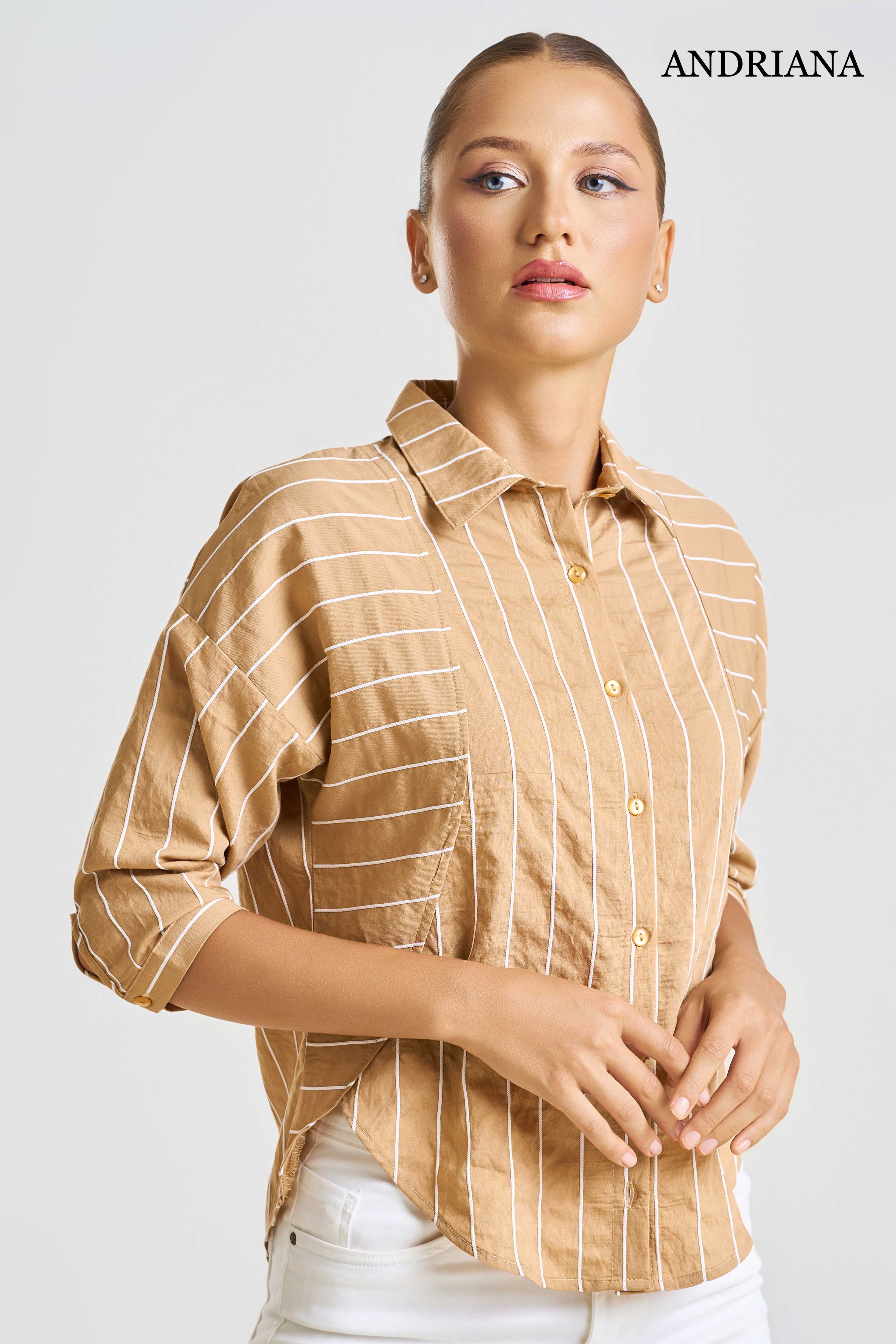 ANDRIANA Women's Striped Formal Blouse