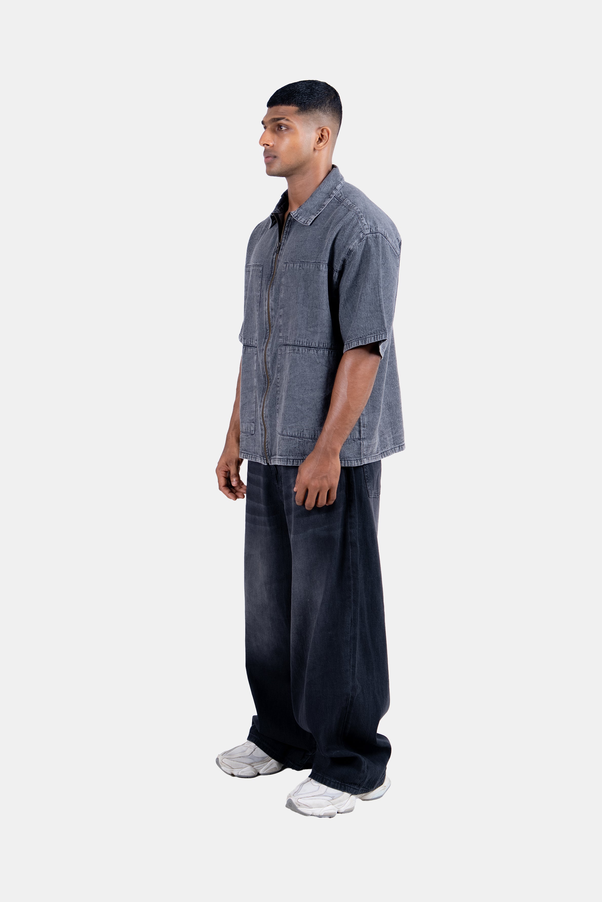 Hustle Men's Denim Shirt - Blue & Gray