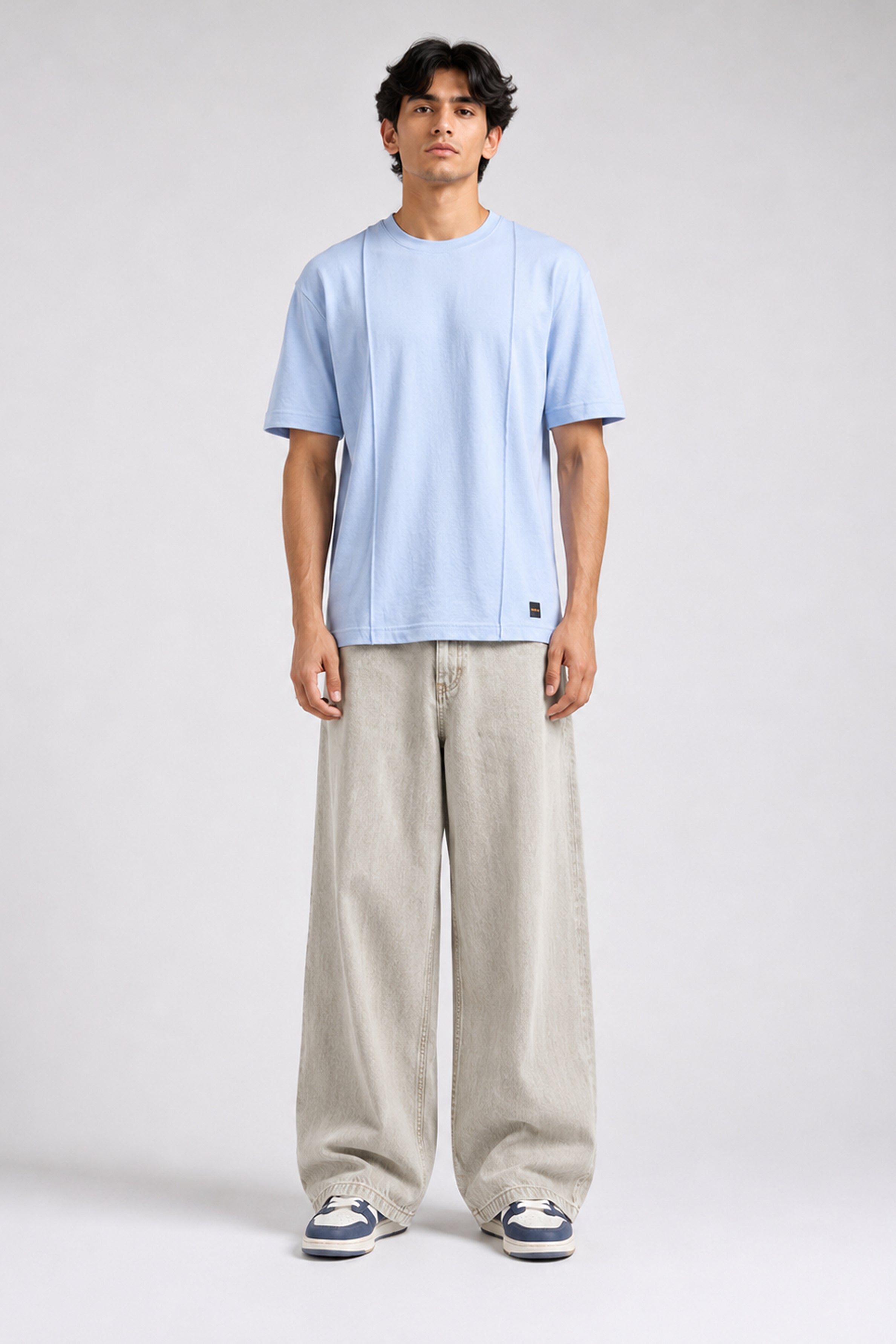 HUSTLE Essentials Men's Crew Neck Oversized Tees - Ice Blue