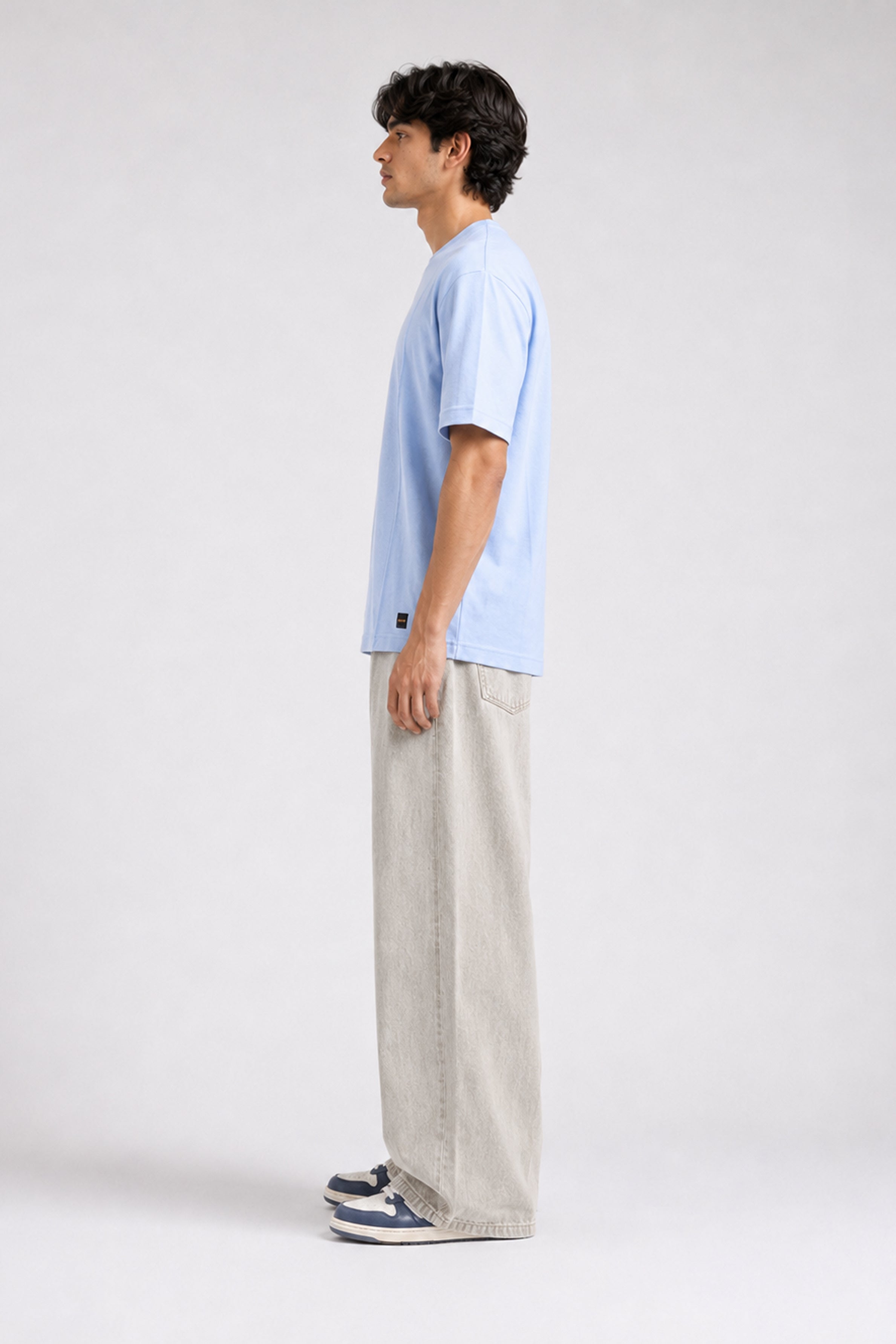 HUSTLE Essentials Men's Crew Neck Oversized Tees - Ice Blue