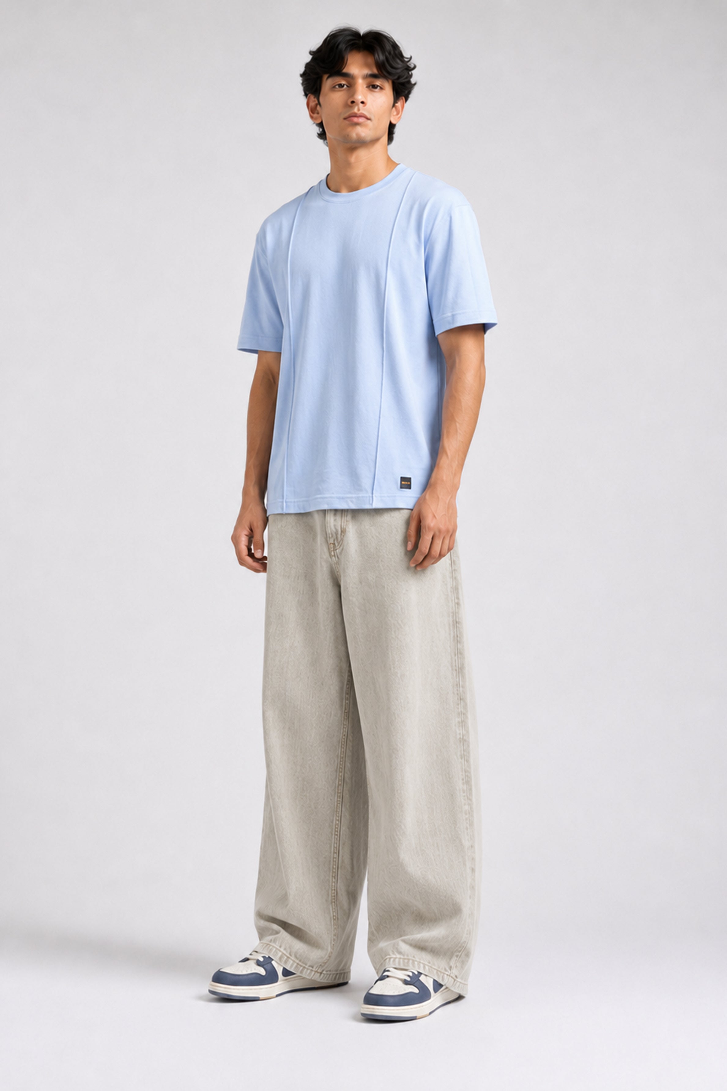 HUSTLE Essentials Men's Crew Neck Oversized Tees - Ice Blue