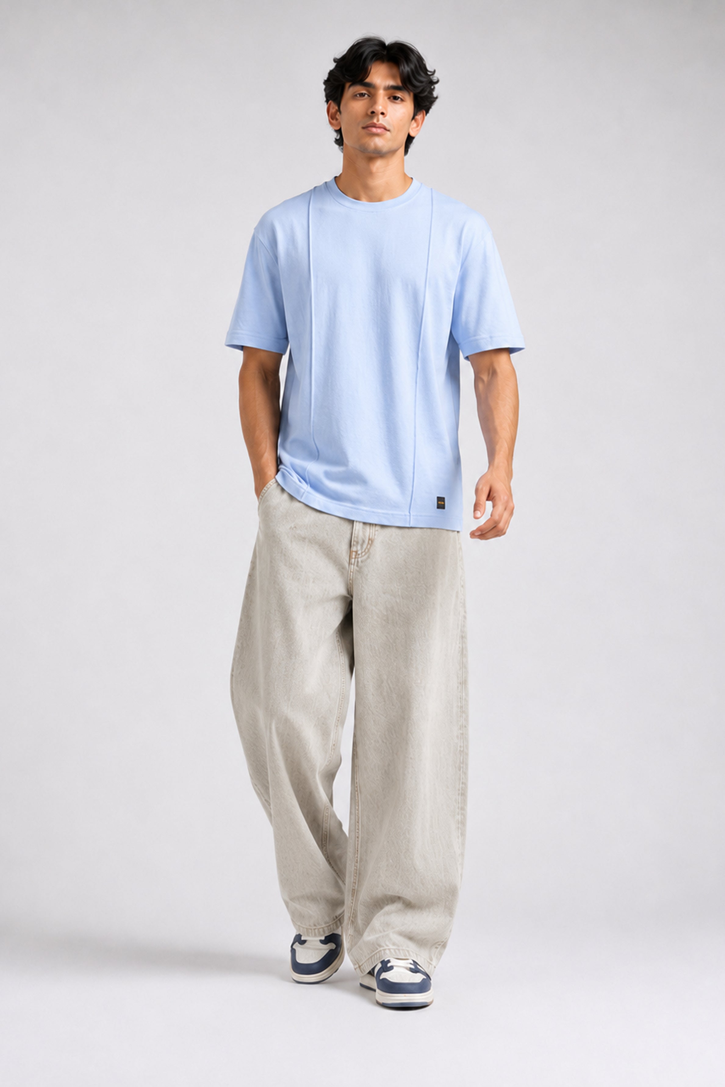 HUSTLE Essentials Men's Crew Neck Oversized Tees - Ice Blue