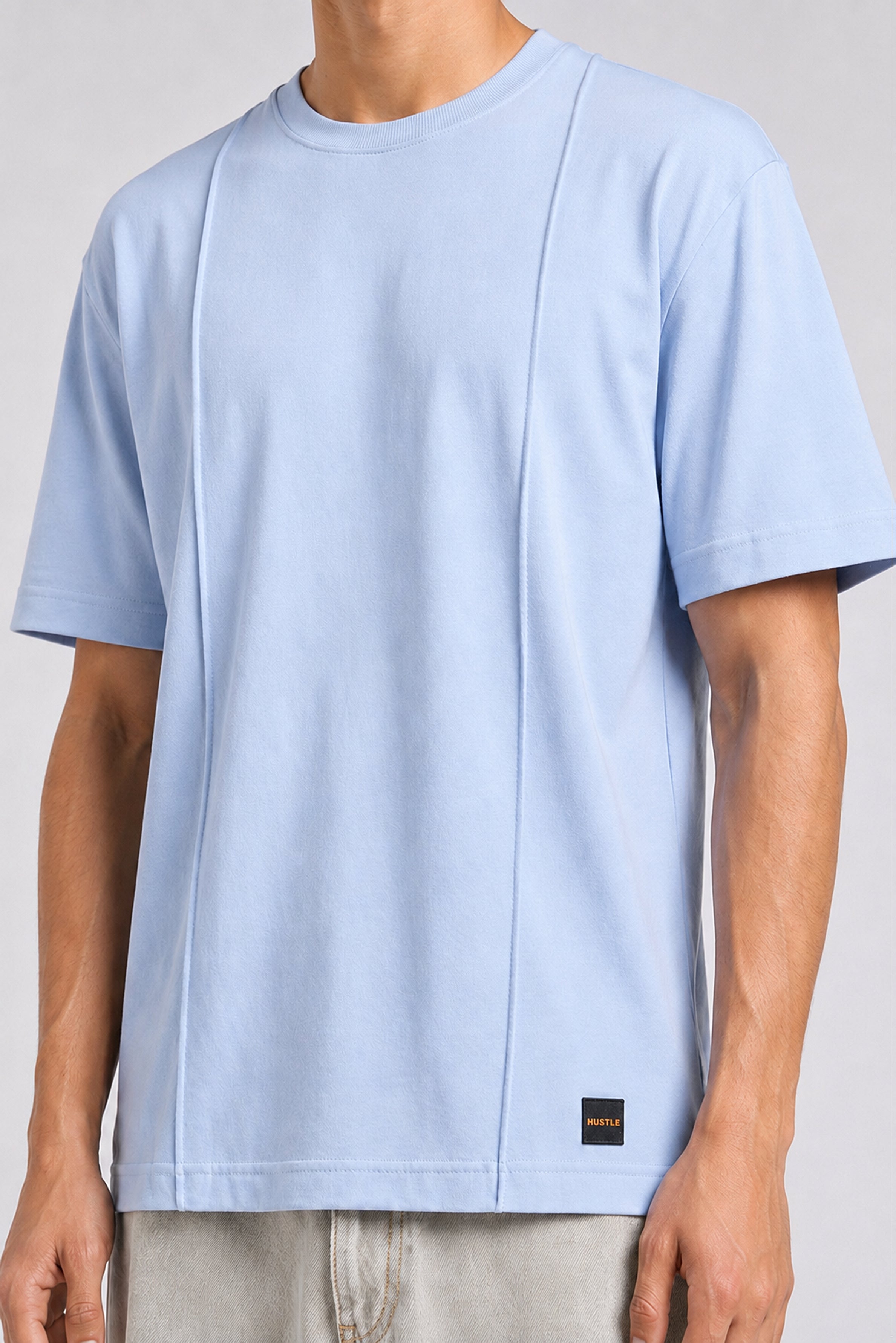 HUSTLE Essentials Men's Crew Neck Oversized Tees - Ice Blue