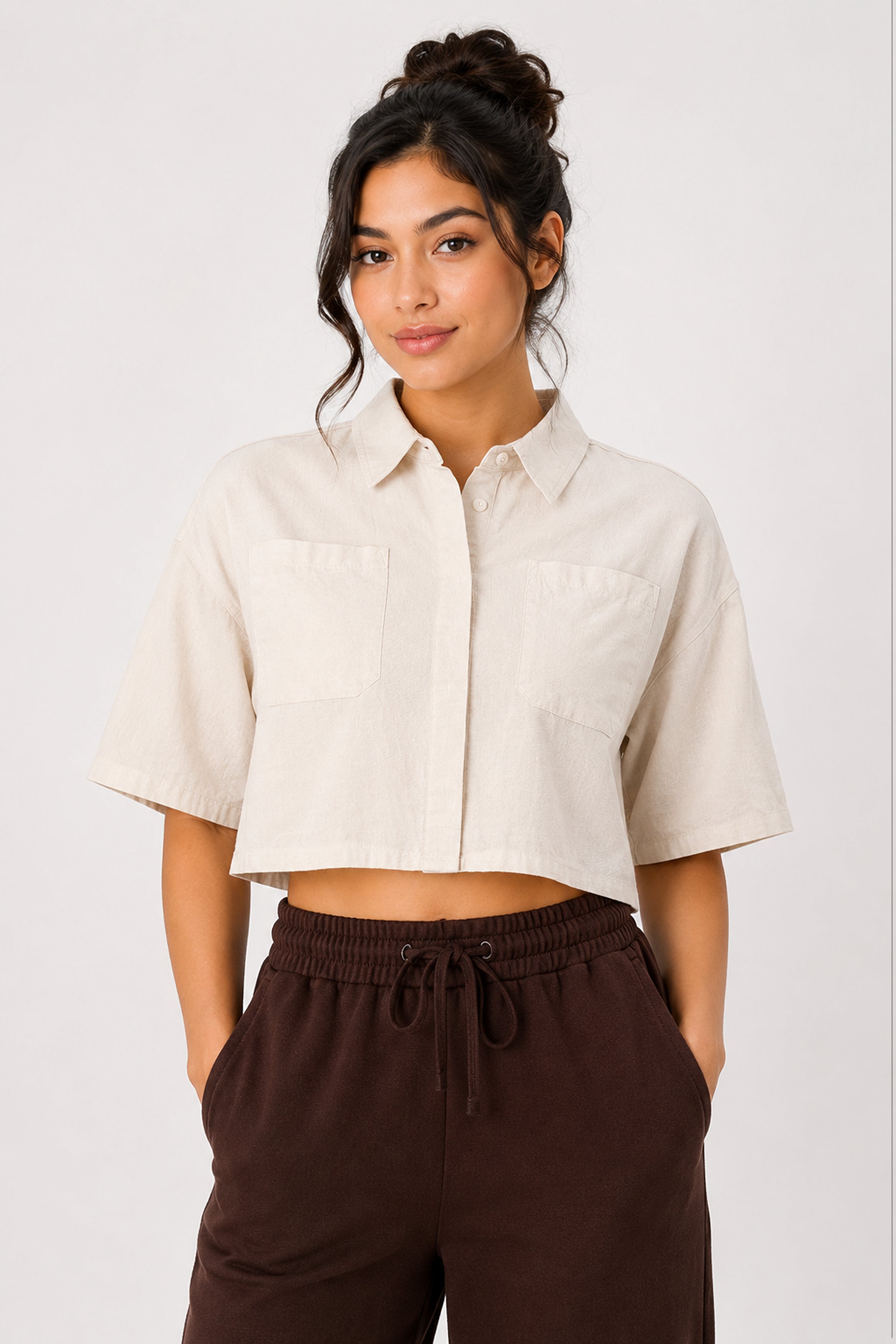 Modano Women's Linen Top - Beige