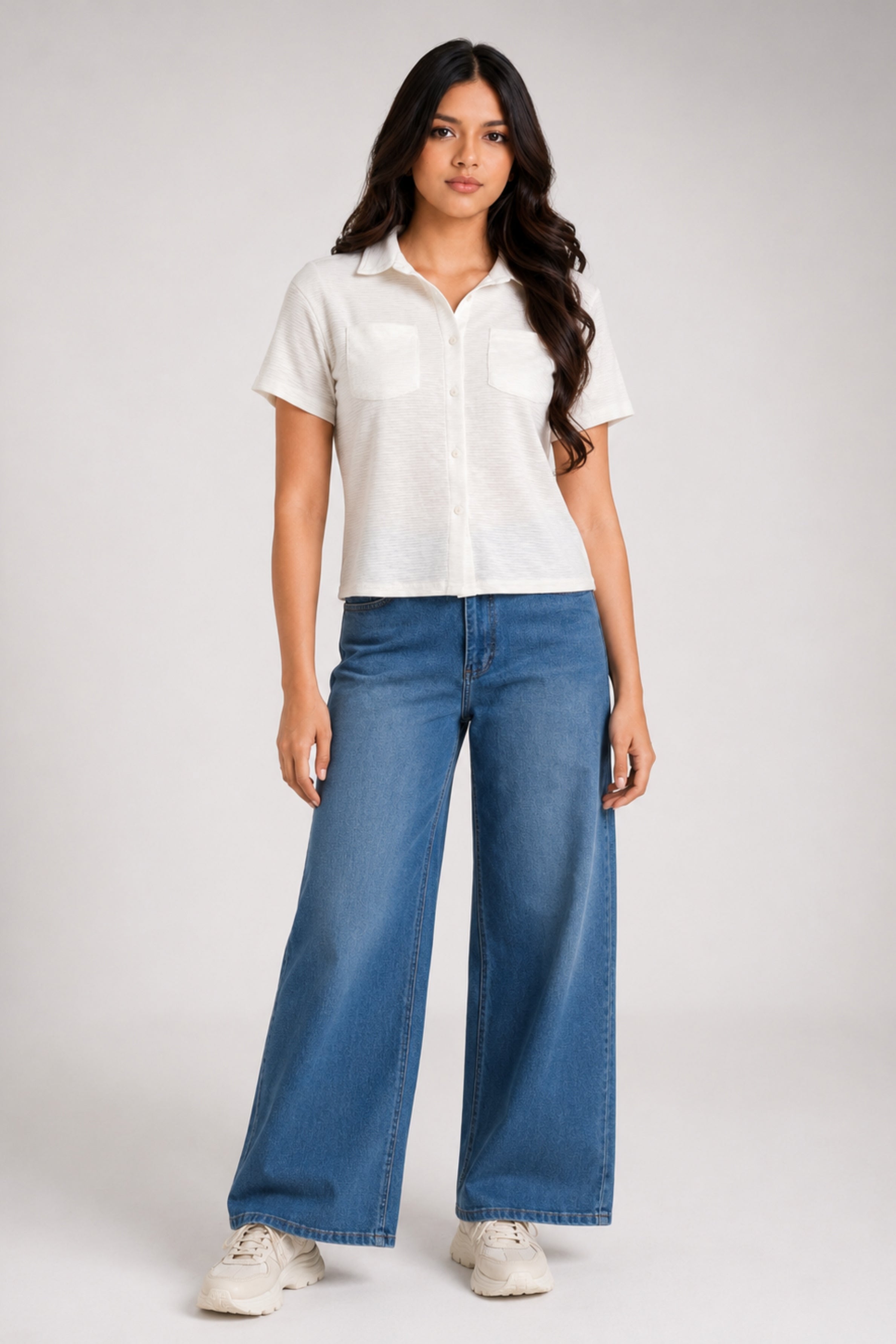 MODANO Casual Short Sleeve Blouse - White
