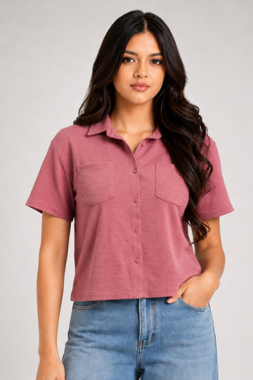 MODANO Casual Short Sleeve Blouse - Pink