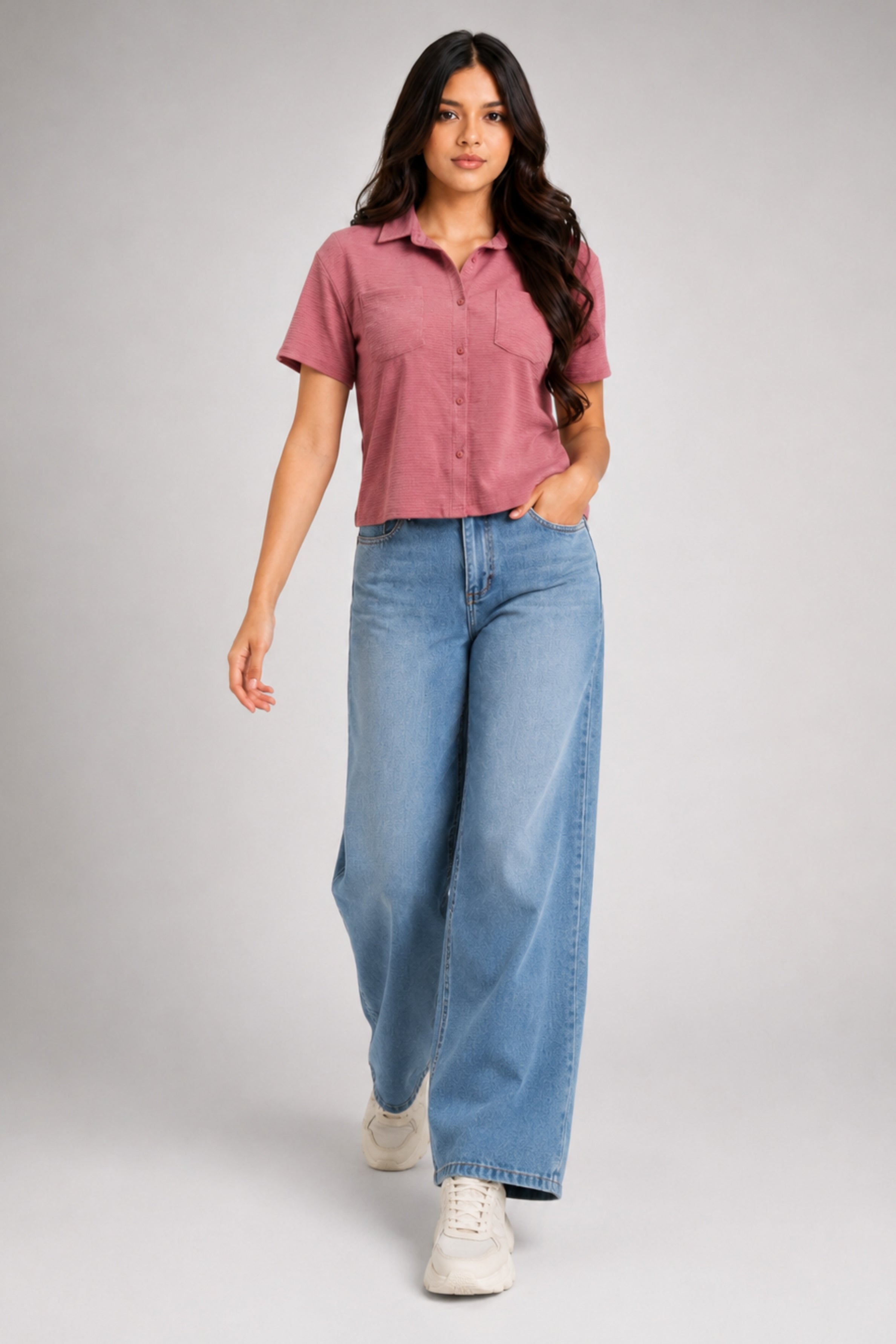MODANO Casual Short Sleeve Blouse - Pink