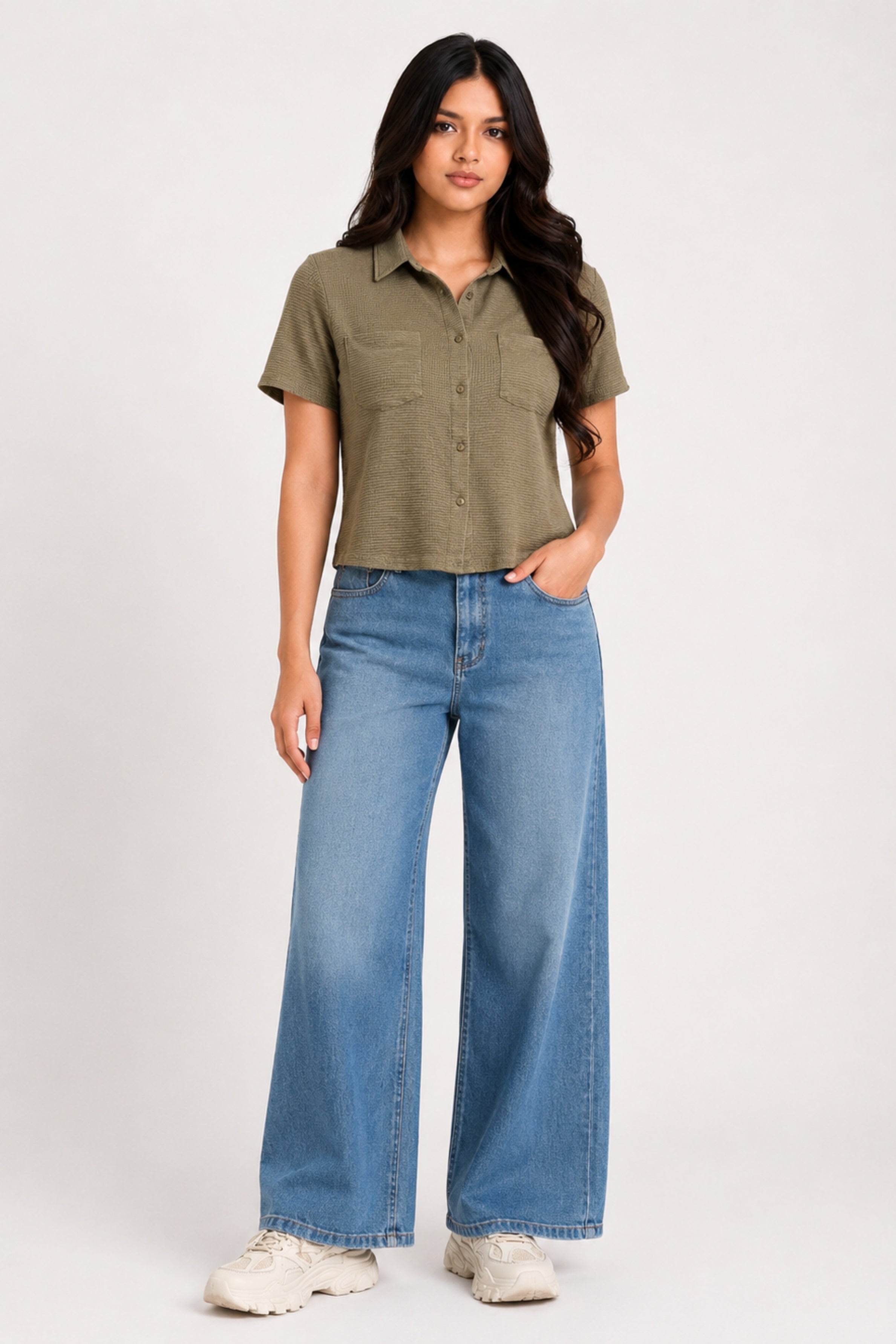 MODANO Casual Short Sleeve Blouse - Olive