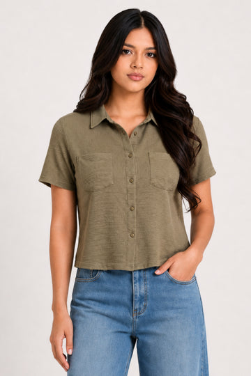 MODANO Casual Short Sleeve Blouse - Olive