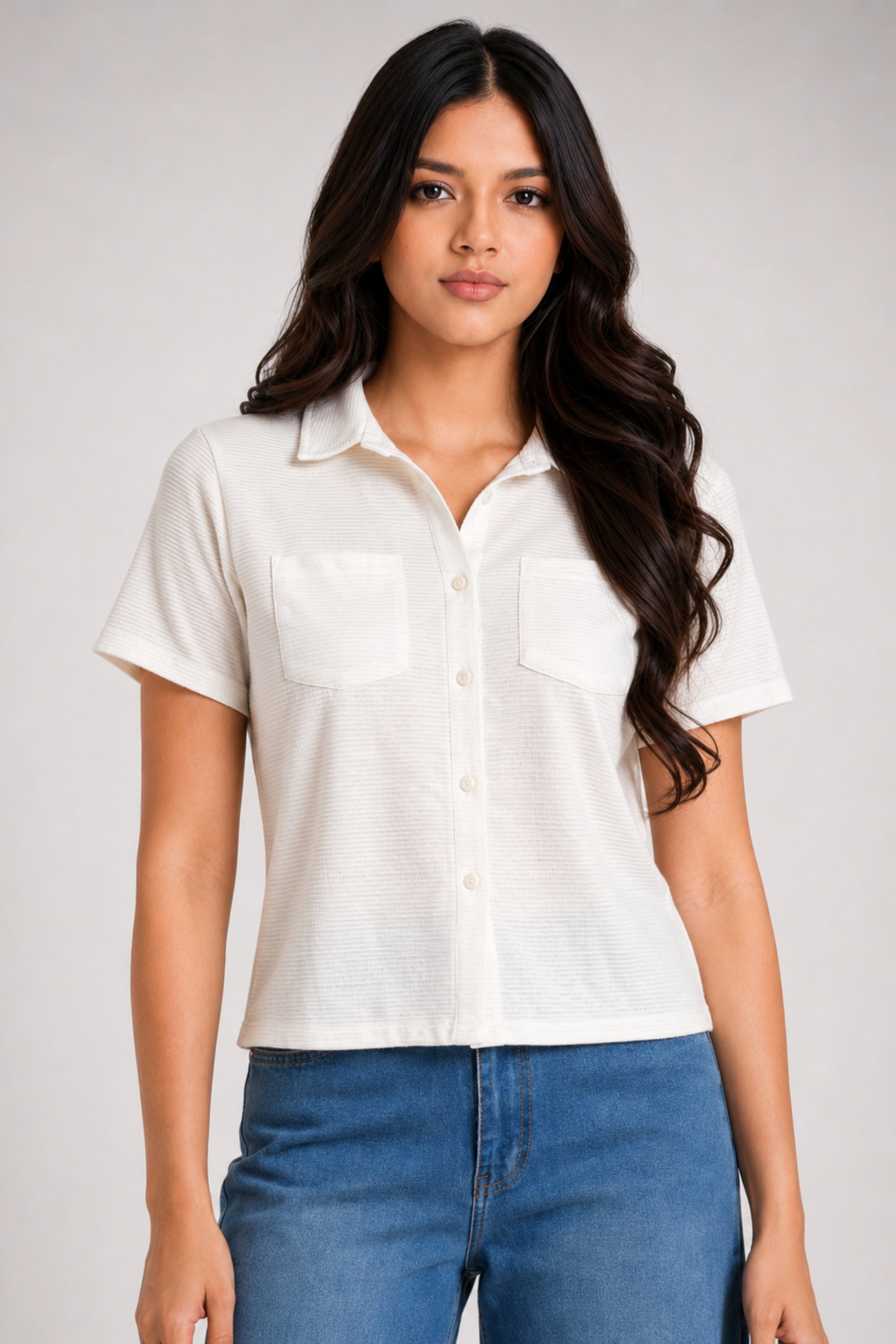 MODANO Casual Short Sleeve Blouse - White