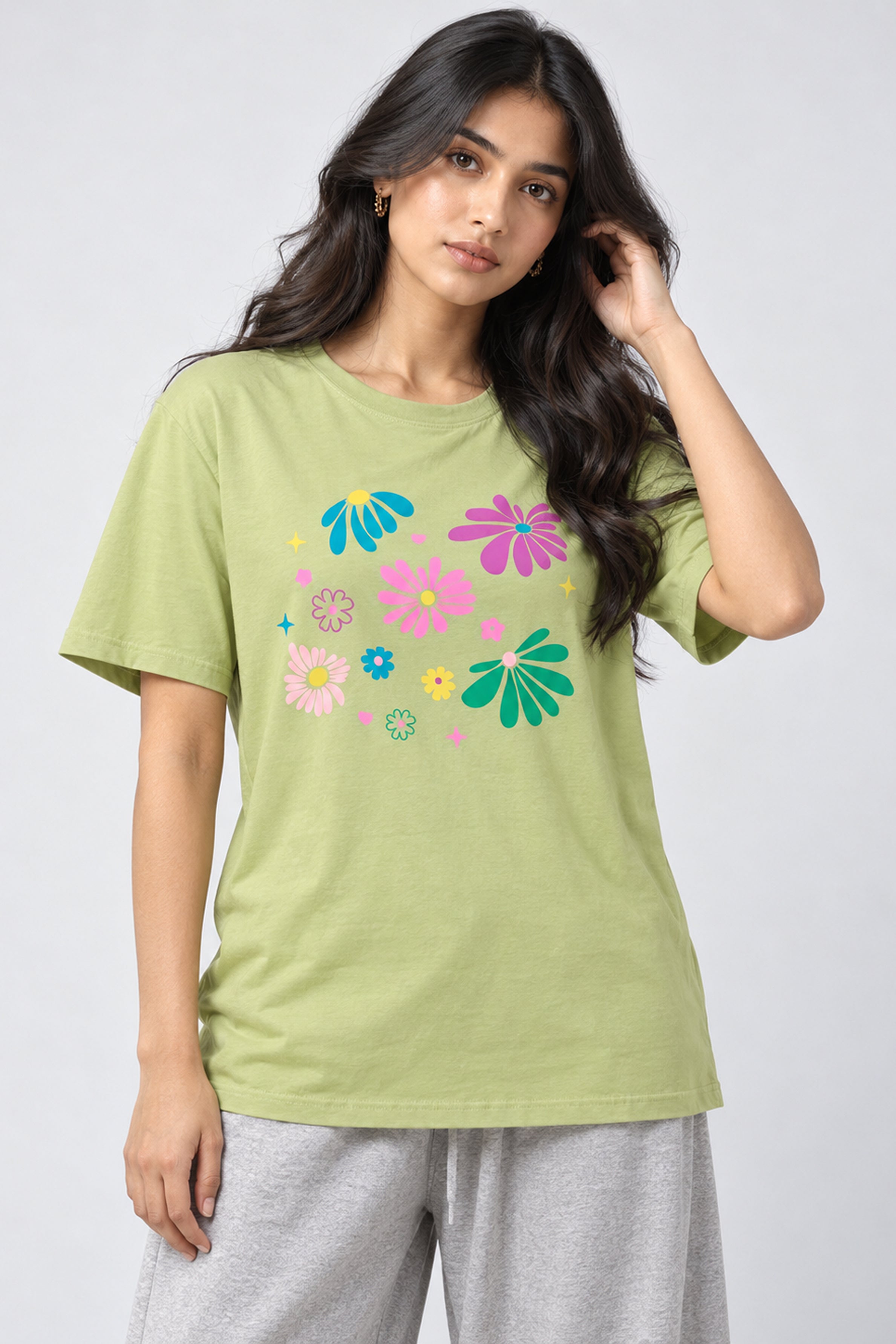LOLI Women's Crew Neck Regular Tees - Light Green