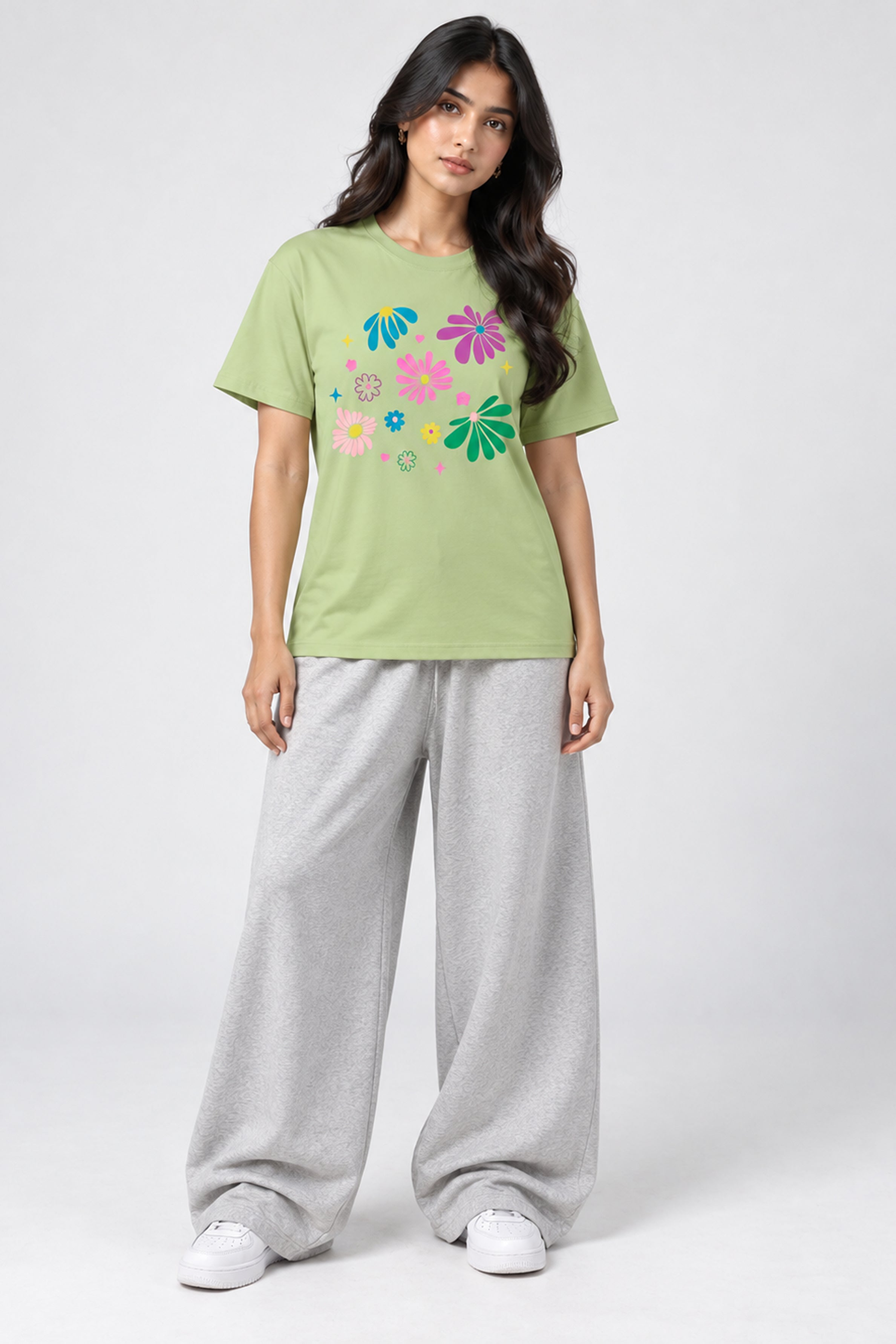 LOLI Women's Crew Neck Regular Tees - Light Green