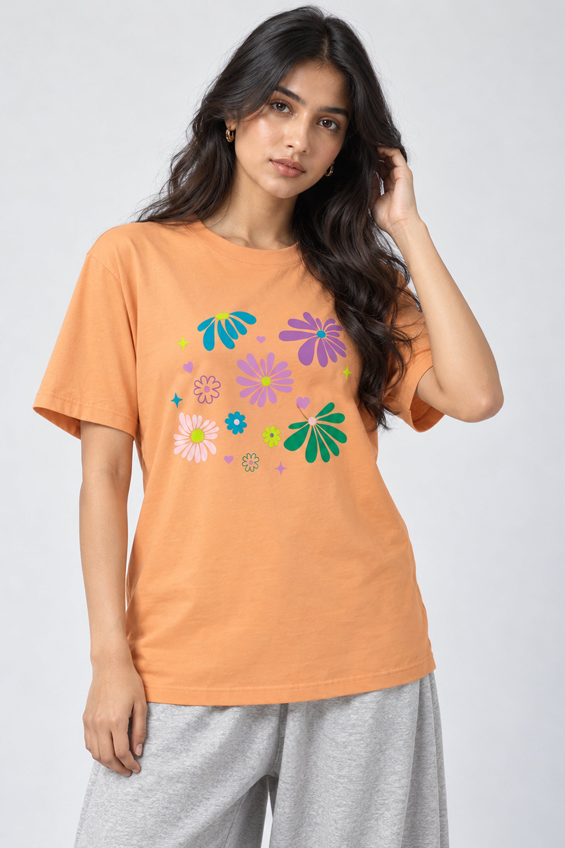 LOLI Women's Crew Neck Regular Tees - Light Orange